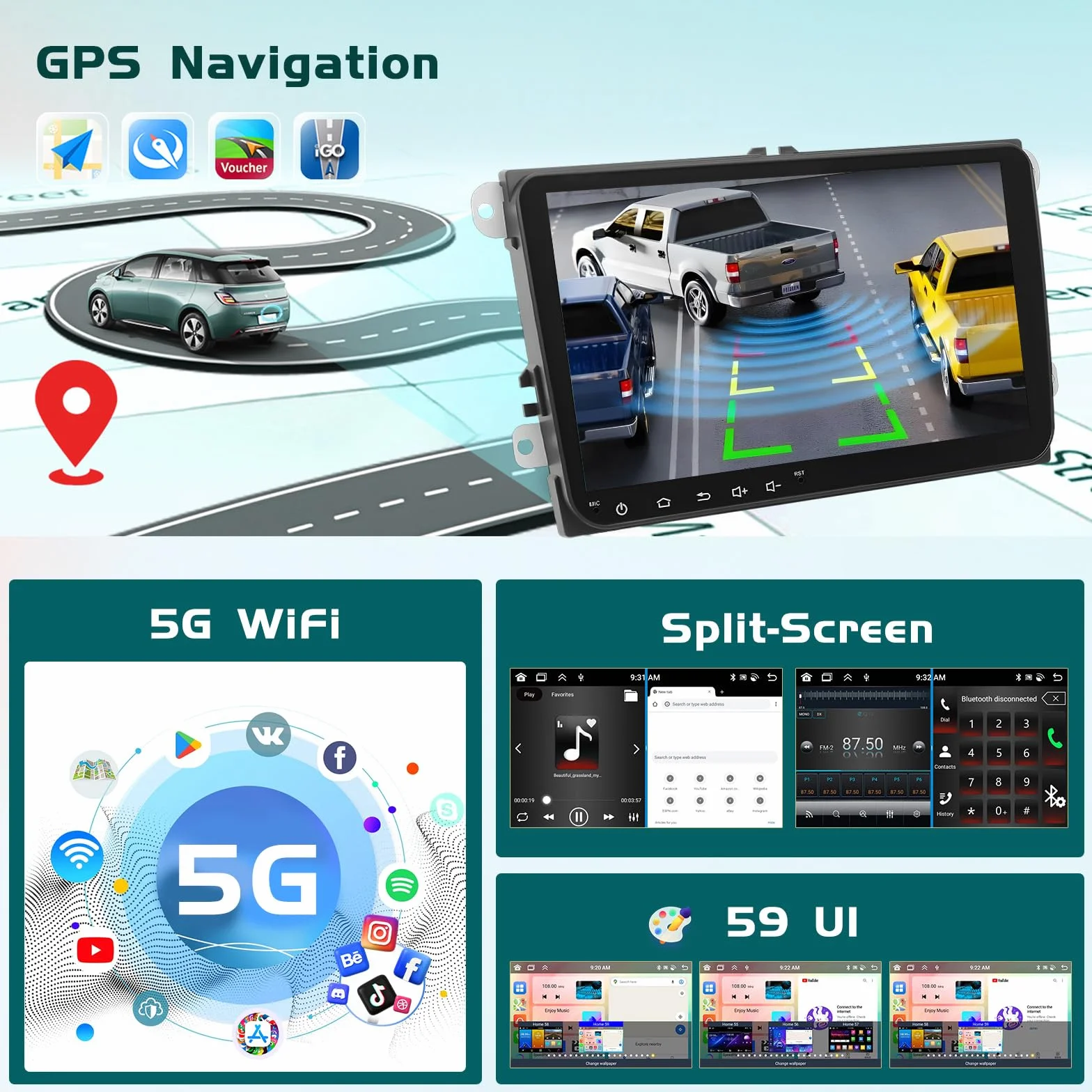 8 Core 6G + 128G DSP Hikity Android 15 radio samochodowe do VW Golf 5 6 Passat Tiguan Polo Caddy Seat, 9-calowy ekran dotykowy radio samochodowe z bezprzewodowym CarPlay Android Auto GPS WiFi RDS/FM