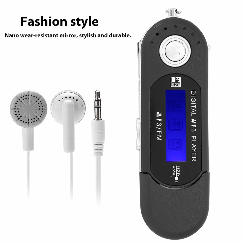 Odtwarzacz MP3, mini USB 2.0, odtwarzacz MP3 z radiem FM i słuchawkami, ekran LCD, automatyczne wyłączanie (czarny)