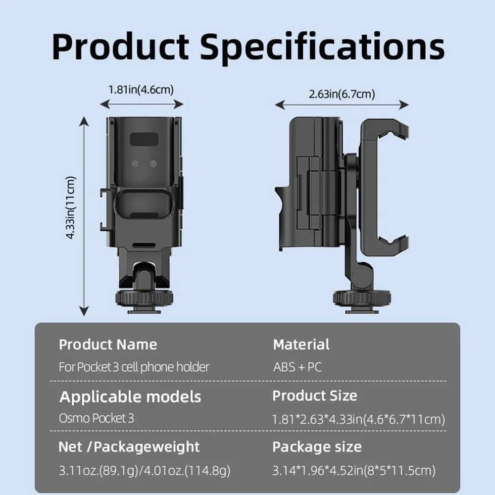 Stojak na telefon DJI Osmo Pocket 3, uchwyt na teleprompter do montażu na telefonie komórkowym, ramka ochronna z otworem gwintowanym 1/10.2 cm, używany ze statywem i drążkiem przedłużającym