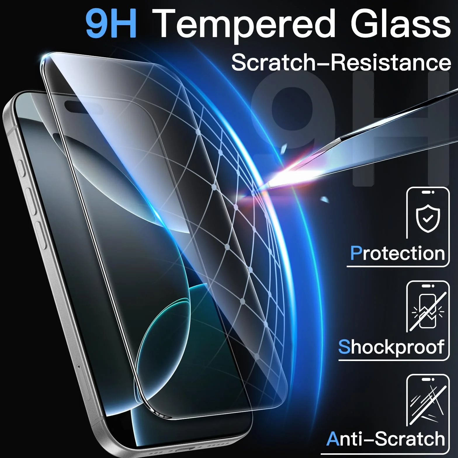 JETech Ochraniacz Ekranu do iPhone 16 Pro 6,3 Cala, Szkło Hartowane Film z Narzędzie Łatwej Instalacji, Przyjazny dla Przypadku, HD Przejaśniać, 2 Sztuki