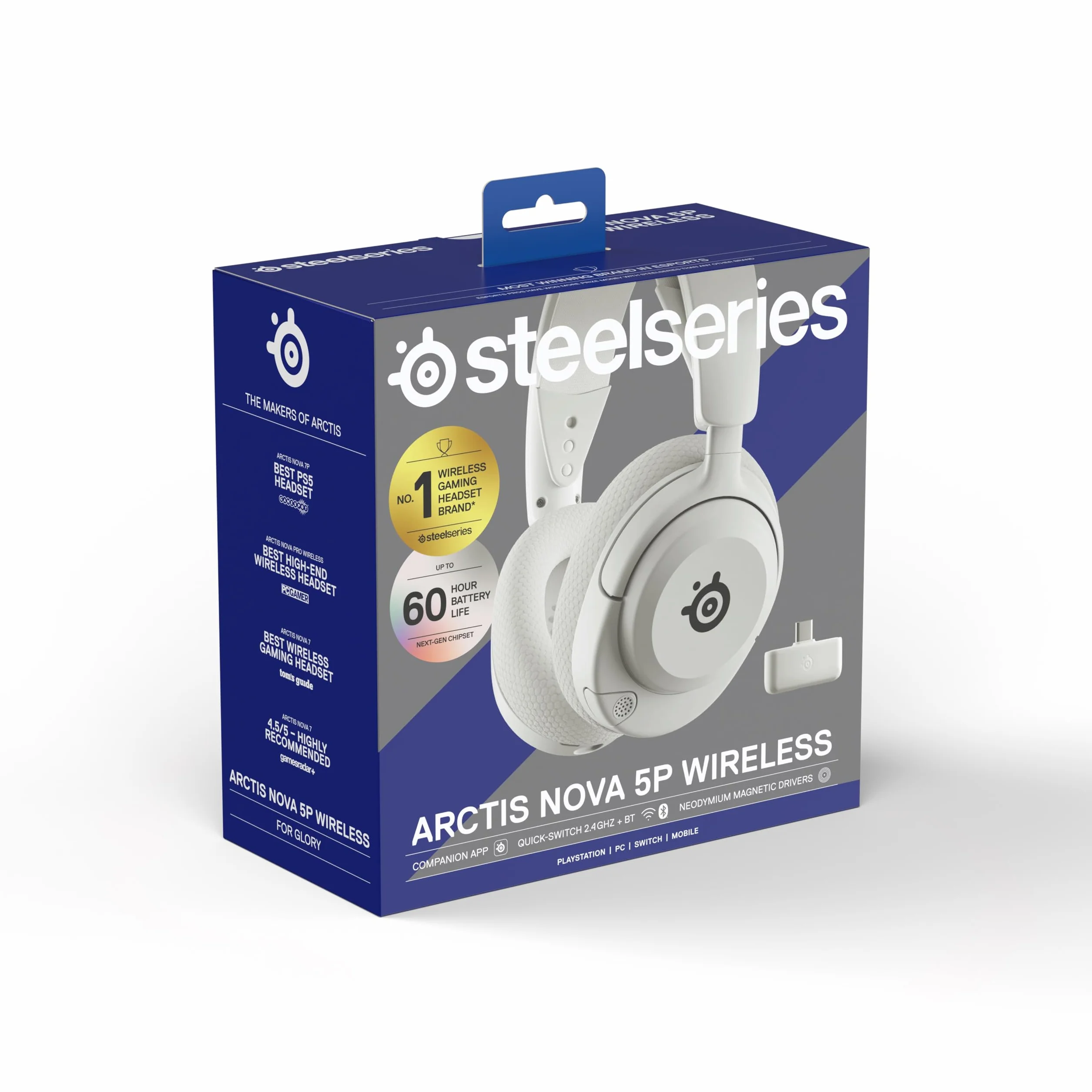 SteelSeries Arctis Nova 5P - Słuchawki wi-fi do gier - Neodymowe przetworniki magnetyczne - Ponad 100 ustawień wstępnych dźwięku - 60 godz baterii - 2,4 GHz lub BT - Mik. Gen2.X – PS5, PS4, PC,mobile