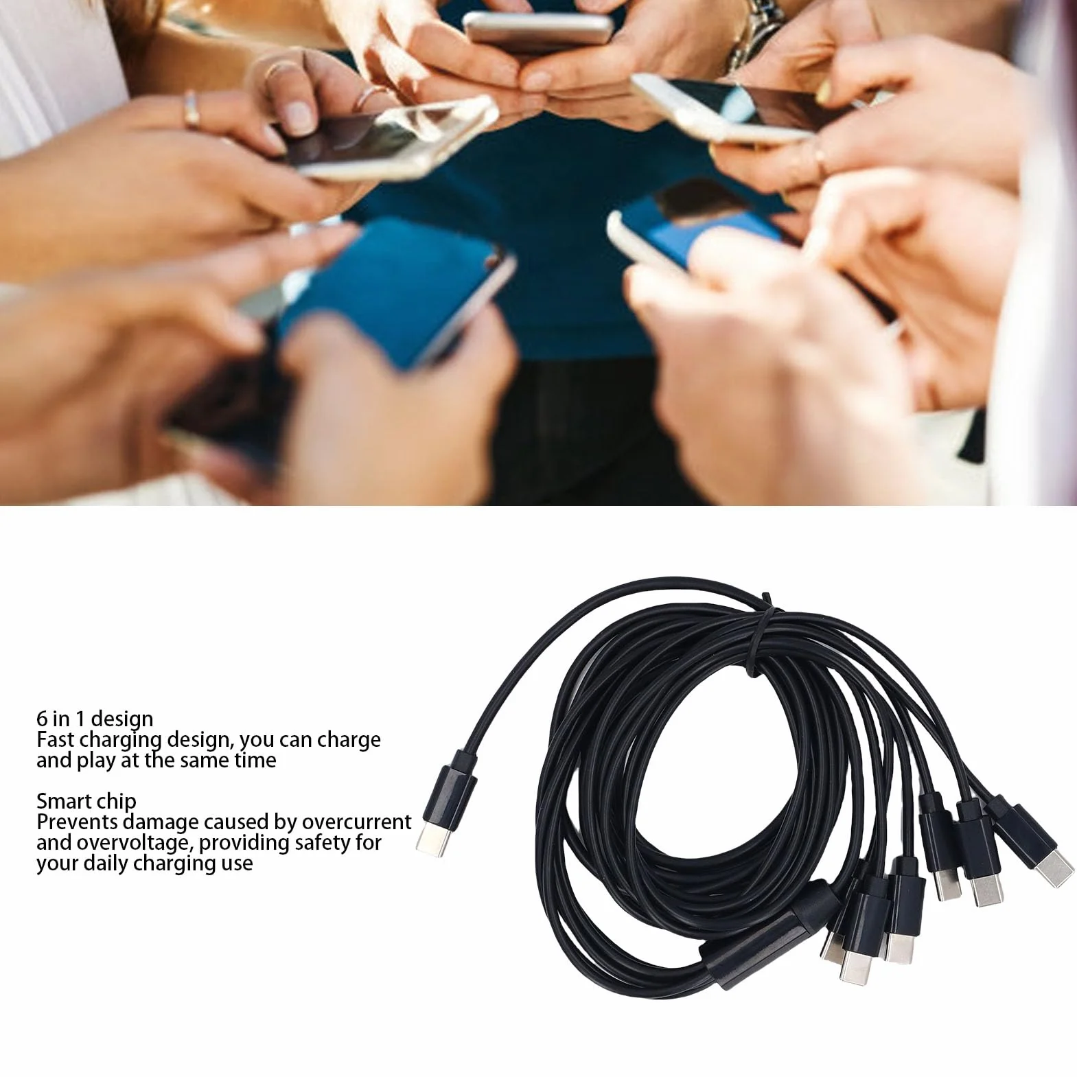 Topiky Kabel USB C Splitter 6 w 1 do USB C, Szybki Rozdzielacz z Miedzianym Rdzeniem 6.6FT