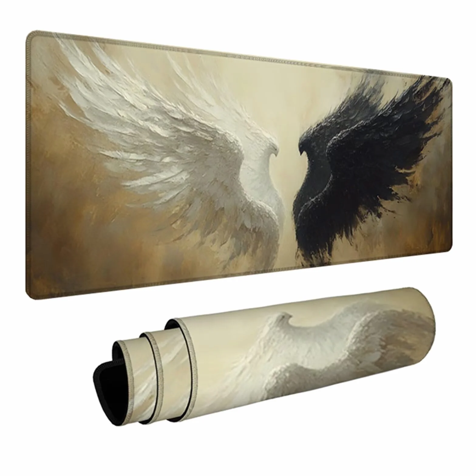 Skrzydło podkładka pod mysz, duża, czarna podkładka pod mysz do gier, 163 x 81 cm, podkładka na biurko z przeszytą krawędzią, podkładka pod mysz XXL, antypoślizgowa gumowa podstawa, akcesoria biurowe