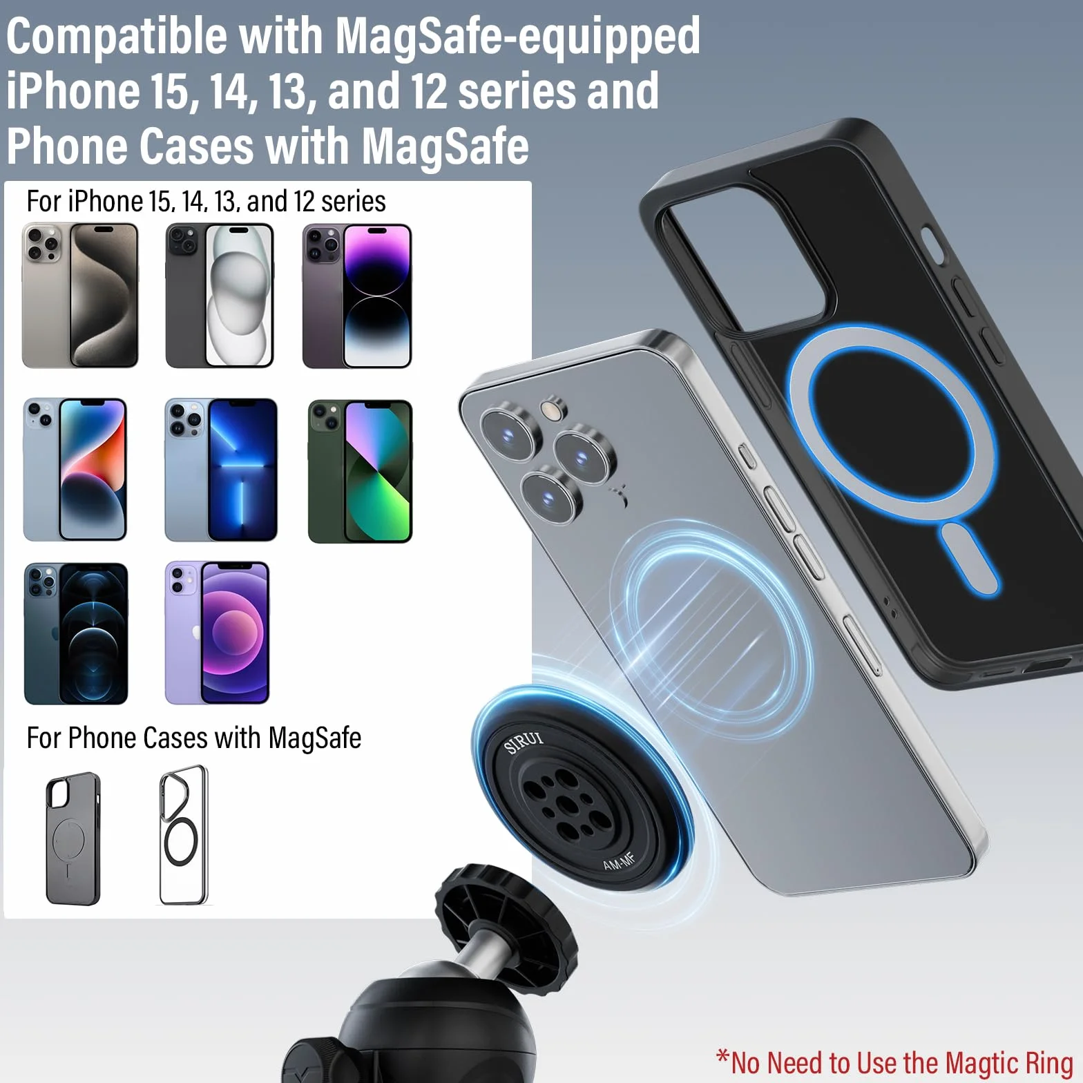 SIRUI Magnetyczny adapter do statywu dla telefonu z 3 pierścieniami samoprzylepnymi kompatybilny z MagSafe do iPhone 15, 14, 13, 12