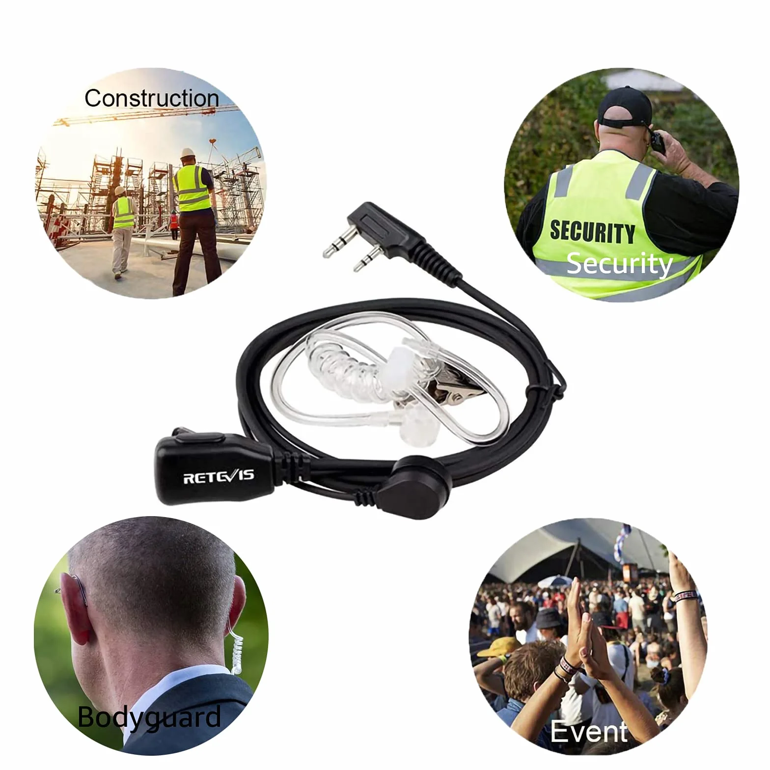 Retevis Radiotelefon, zestaw słuchawkowy 2 piny, z wężem akustycznym, kompatybilne z Walkie Talkie RT24 RT27 RT617 RT622 Baofeng UV 5R 888S Kenwood Nestling Tyhbelle zestaw słuchawkowy z mikrofonem