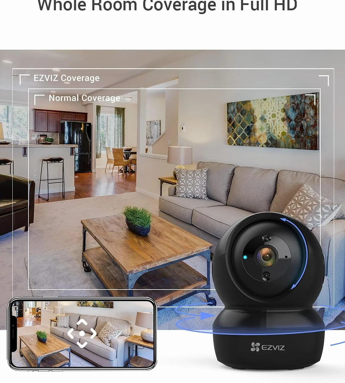 EZVIZ C6N Wewnętrzna kamera nadzoru WiFi 1080P, WiFi i Ethernet 360 ° Kamera IP Pan/Tilt Kompatybilna z Alexa, Night Vision z Smart IR, śledzenie ruchu, dwukierunkowy dźwięk
