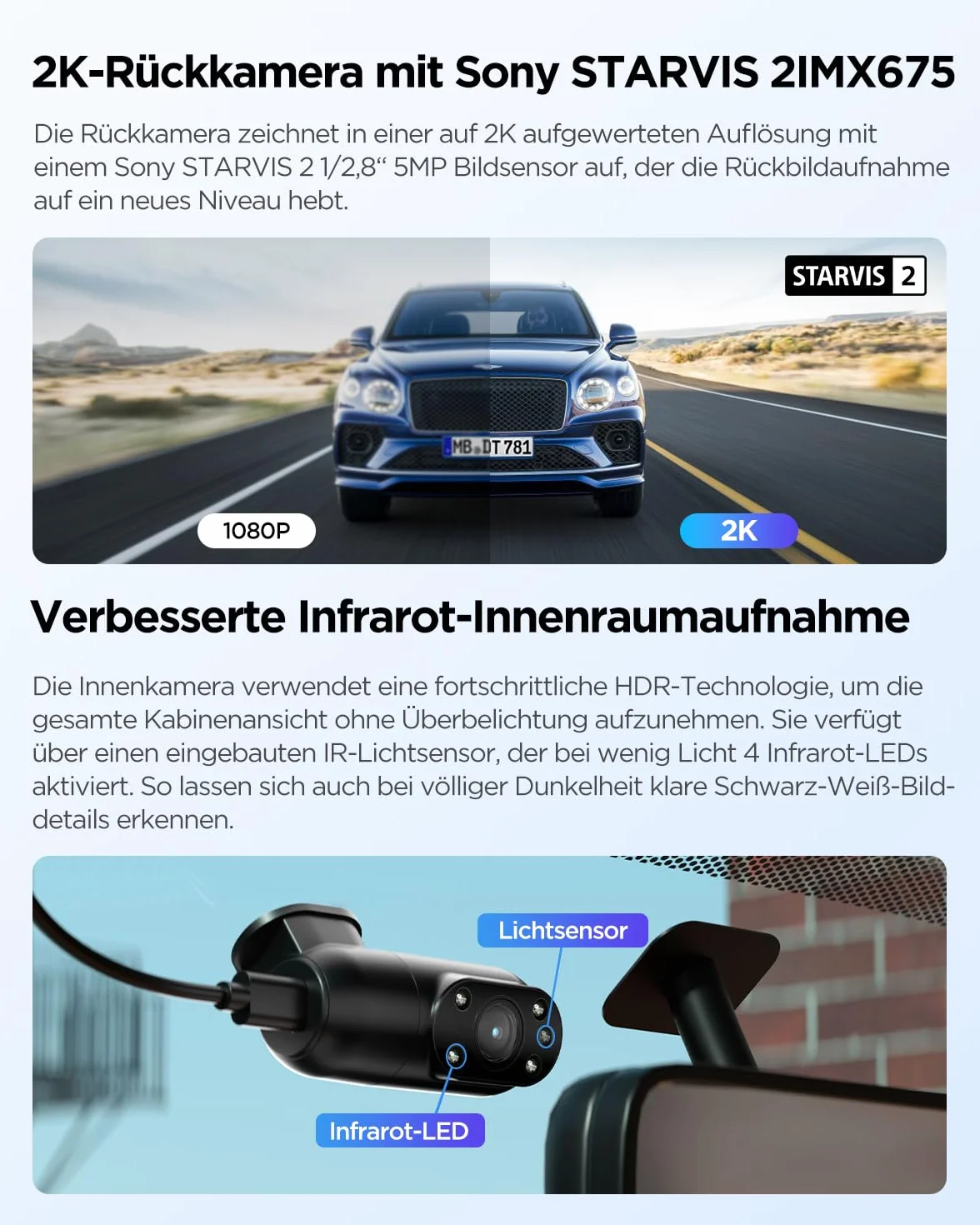 VIOFO A229 Plus 3 Lens 2K + 2K + 1080p, Dual STARVIS 2, HDR kamera samochodowa z przodu z tyłu, sterowanie głosem i 5 GHz Wi-Fi kamera samochodowa, ultraprecyzyjny GPS, super widoczność w nocy 2.0