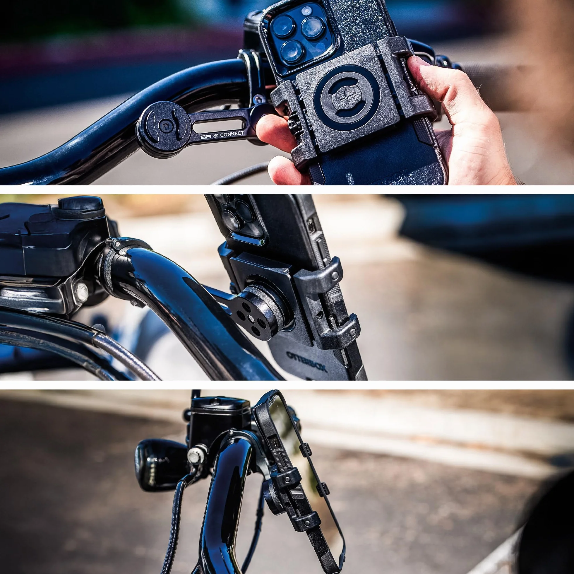 SP Connect Uniwersalny uchwyt na telefon komórkowy do motocykla - uchwyt na smartfona do motocykli i motorowerów - solidne gniazdo zaciskowe - urządzenia 58-85 mm, standardowe i duże kierownicy -