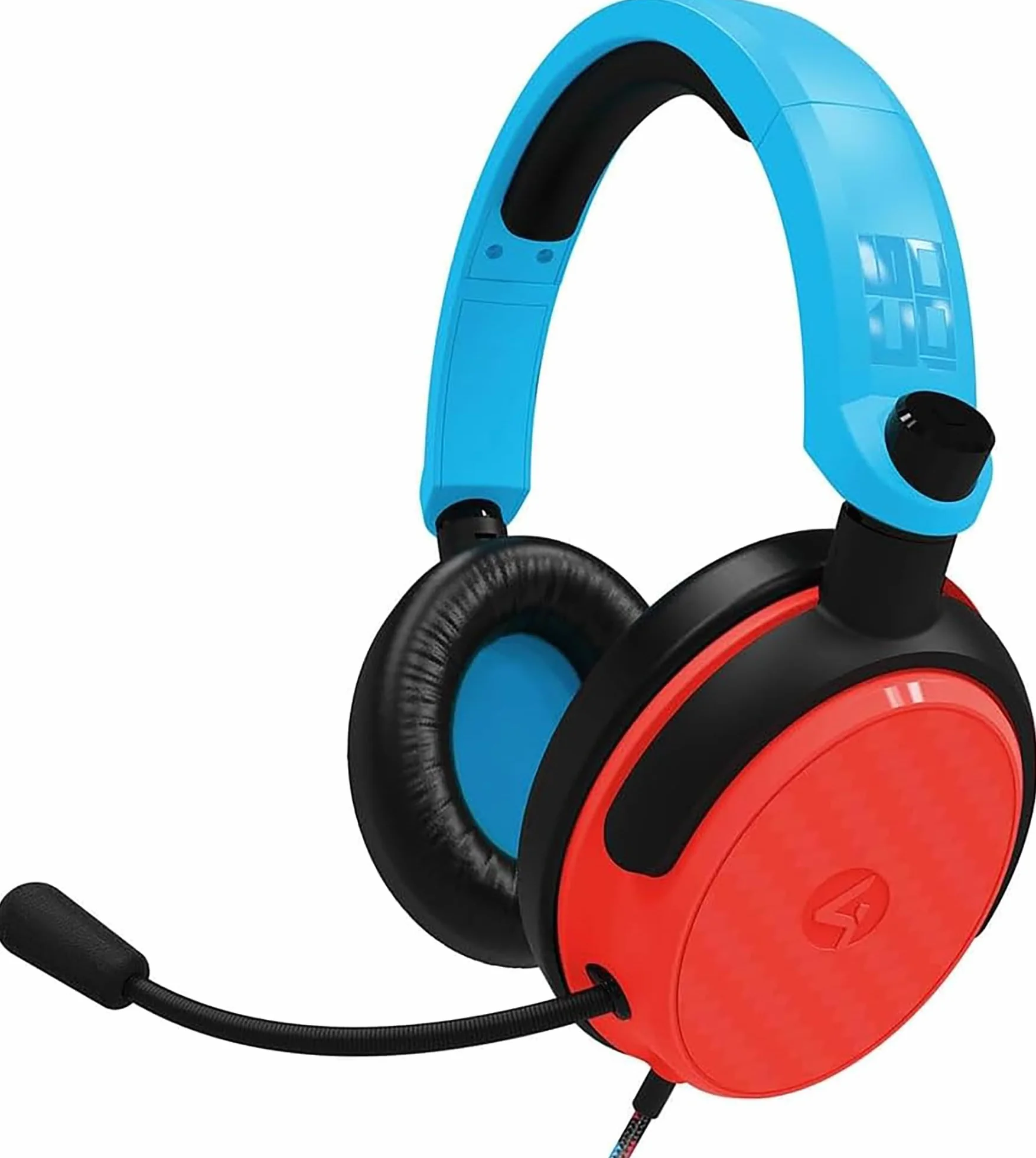 4Gamers C6-100 czerwono-niebieski zestaw słuchawkowy do gier kompatybilny z PS4/PS5, Xbox, Switch, PC z elastycznym mikrofonem, gniazdo 3,5 mm, kabel 1,5 m, lekki, wygodny i trwały