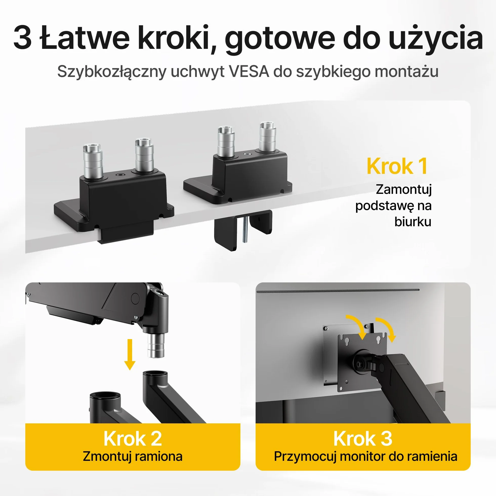 monTEK Uchwyt do monitora, 2 monitory do ekranów 17-35" | ramię monitora utrzymuje 1-16 kg, VESA 75/100, stojak na monitor z pochyleniem, wychylenie, obracanie, czarny