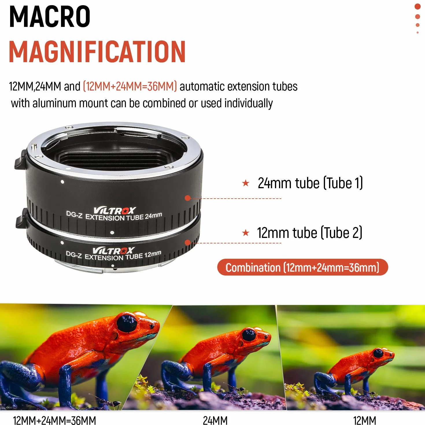 VILTROX DG-Z zestaw pierścieni do automatycznego przedłużania tuby makro (12 mm + 24 mm) wsparcie TTL i AE do aparatów Nikon Z Mount Z6 Z7 Z50