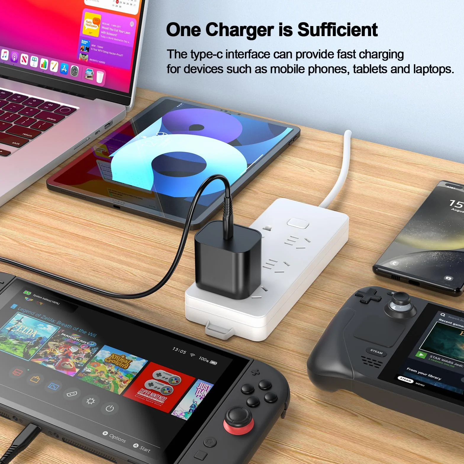 Switch 2 ładowarka 60 W PD 3.0 szybkie ładowanie do Nintendo Switch 2, Steam Deck, Asus Rog Ally z kablem USB C na C, zasilacz sieciowy do Lenovo, Dell, laptopów Samsung, smartfonów, tabletów