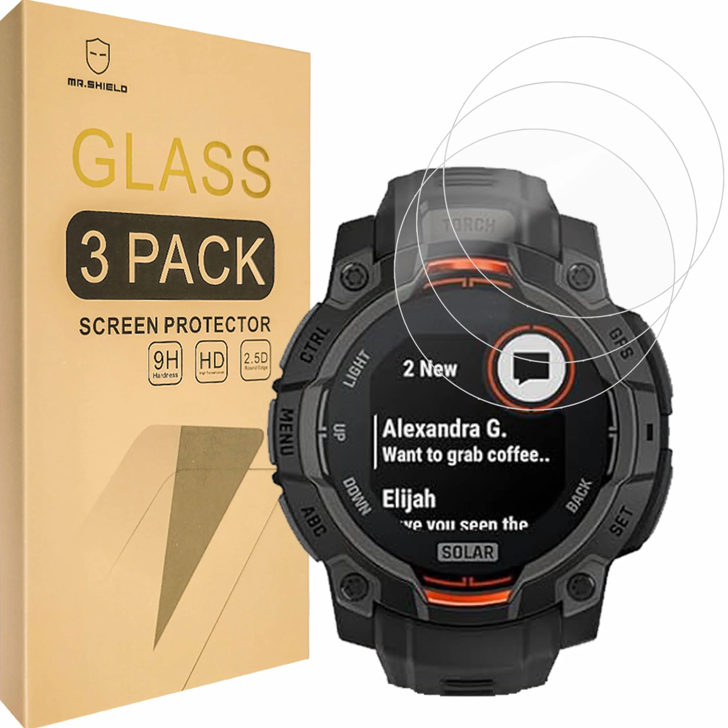 Mr.Shield Ochraniacz Ekranu do Garmin Instinct 3 45mm (AMOLED/Solar) [3 Sztuki] Film Szkło Hartowane 9H, Odporny na Zarysowania, HD Przejaśniać