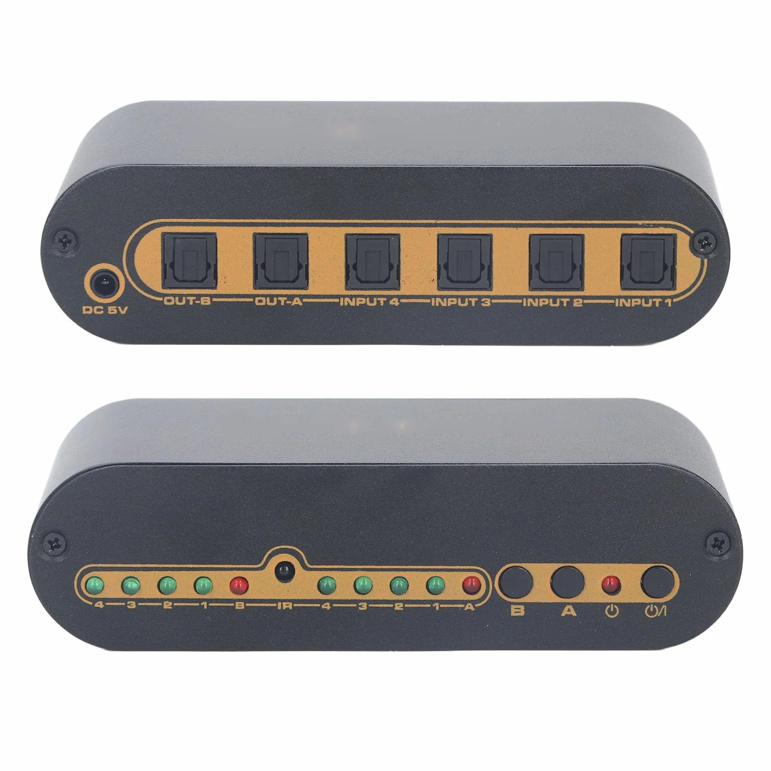 Cyfrowy Optyczny Dźwięku 4x2 SPDIF, 4 Wejścia 2 Wyjścia Rozdzielacz Dźwięku SPDIF z Pilotem na podczerwień, Obsługa DTS HD, Dolby TrueHD, LPCM2.0 (wtyczka UE)