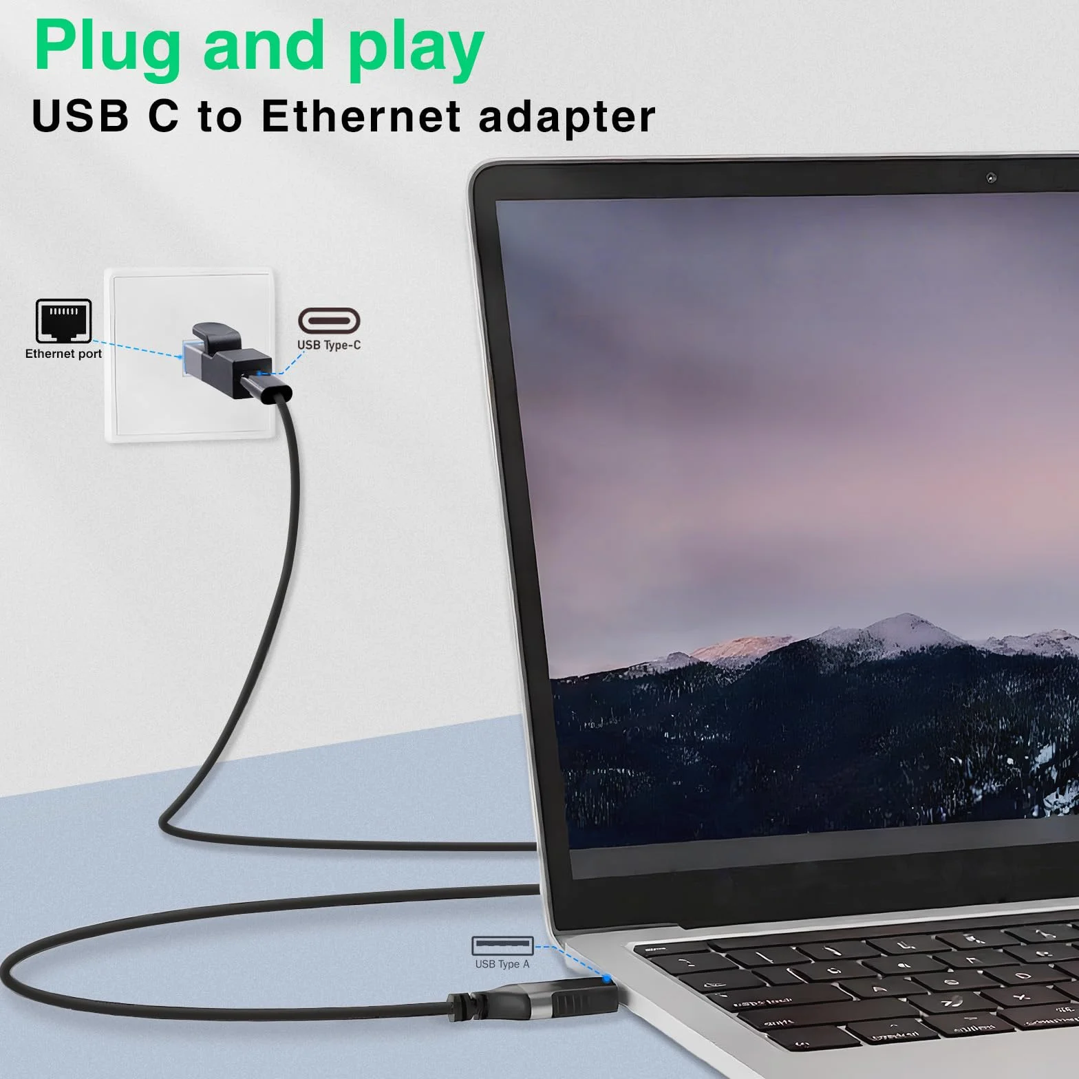 Duttek Adapter USB-C na Ethernet, Gigabit 1000 Mb/s, złącze żeńskie USB-C na męskie RJ45 do MacBooka Pro/Chromebooka, Thunderbolt 3