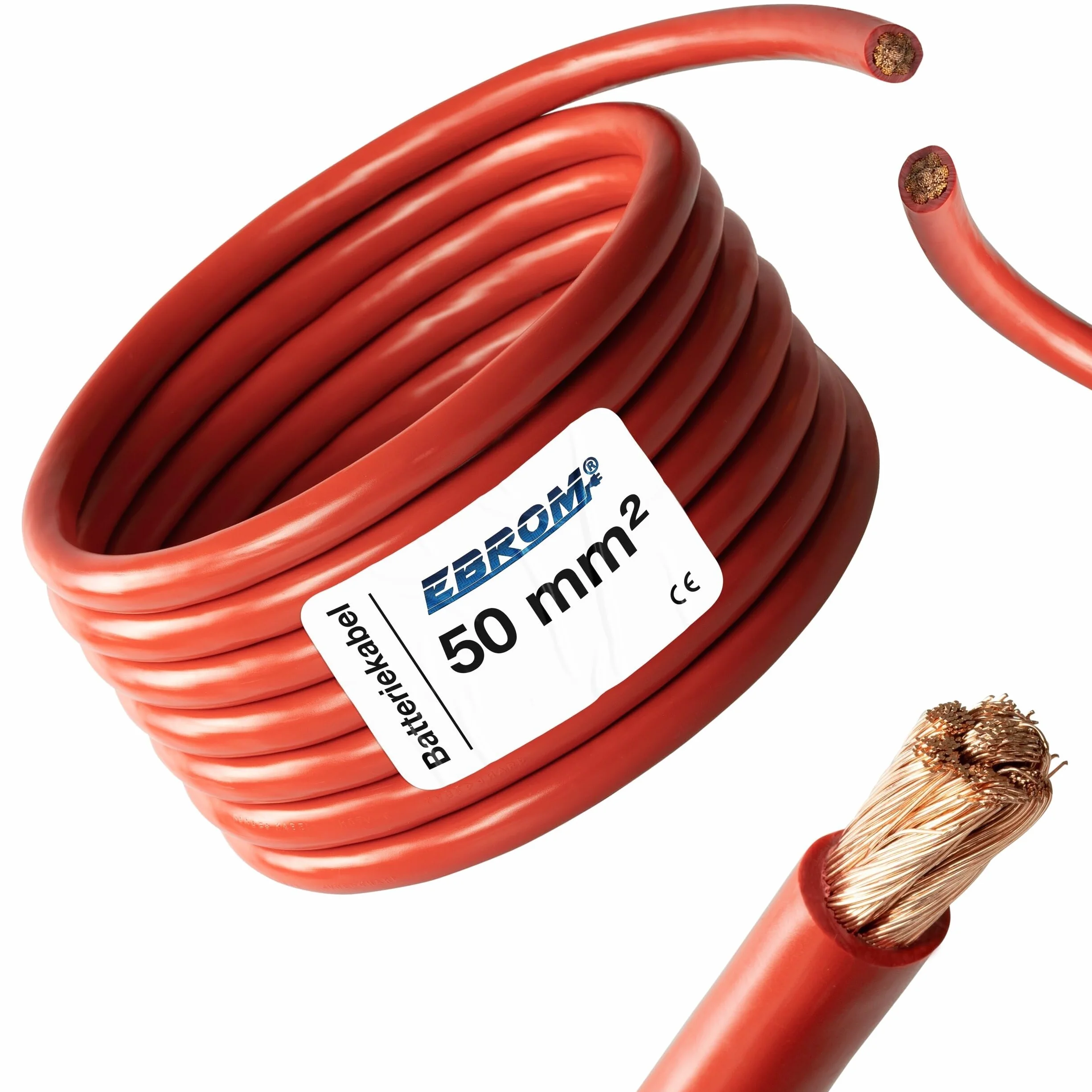 Kabel akumulatora, kabel rdzeniowy, czerwony - H07V-K 6, 10, 16, 25, 35, 50, 70 lub 95 mm², 100% miedź OFC; sprzedawany na metry - 6 mm², 10 mm², 16 mm², 25 mm², 35 mm², 50 mm², 70 mm², 95 mm²