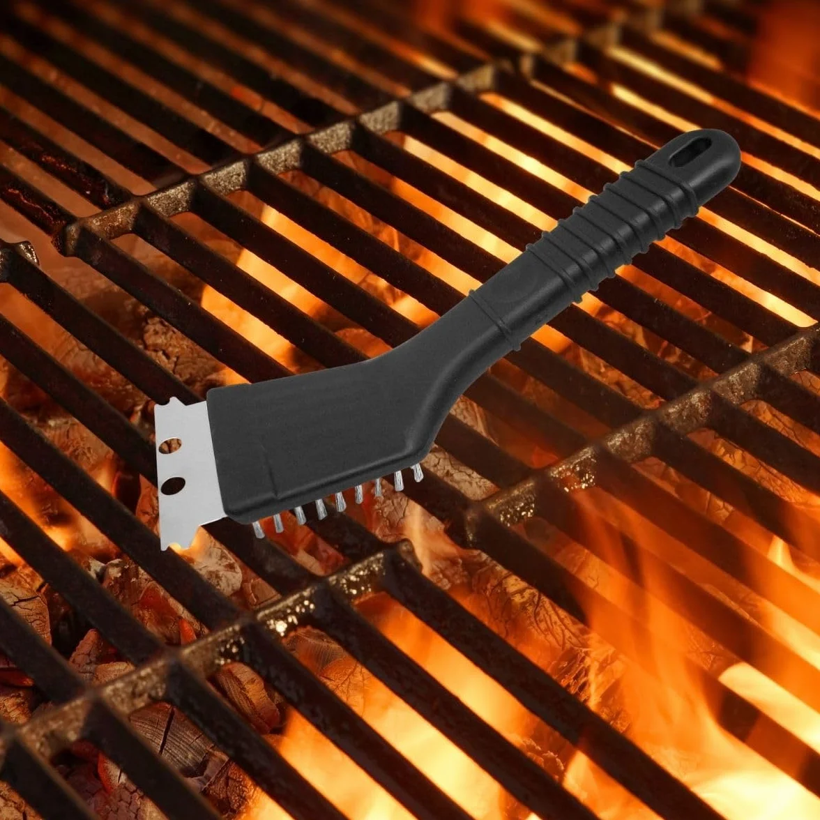 Fackelmann Środek do czyszczenia grilla BBQ, szczotka do grilla ze stali nierdzewnej/mosiądzu, skrobak do grilla (kolor: czarny), ilość: 1 sztuka