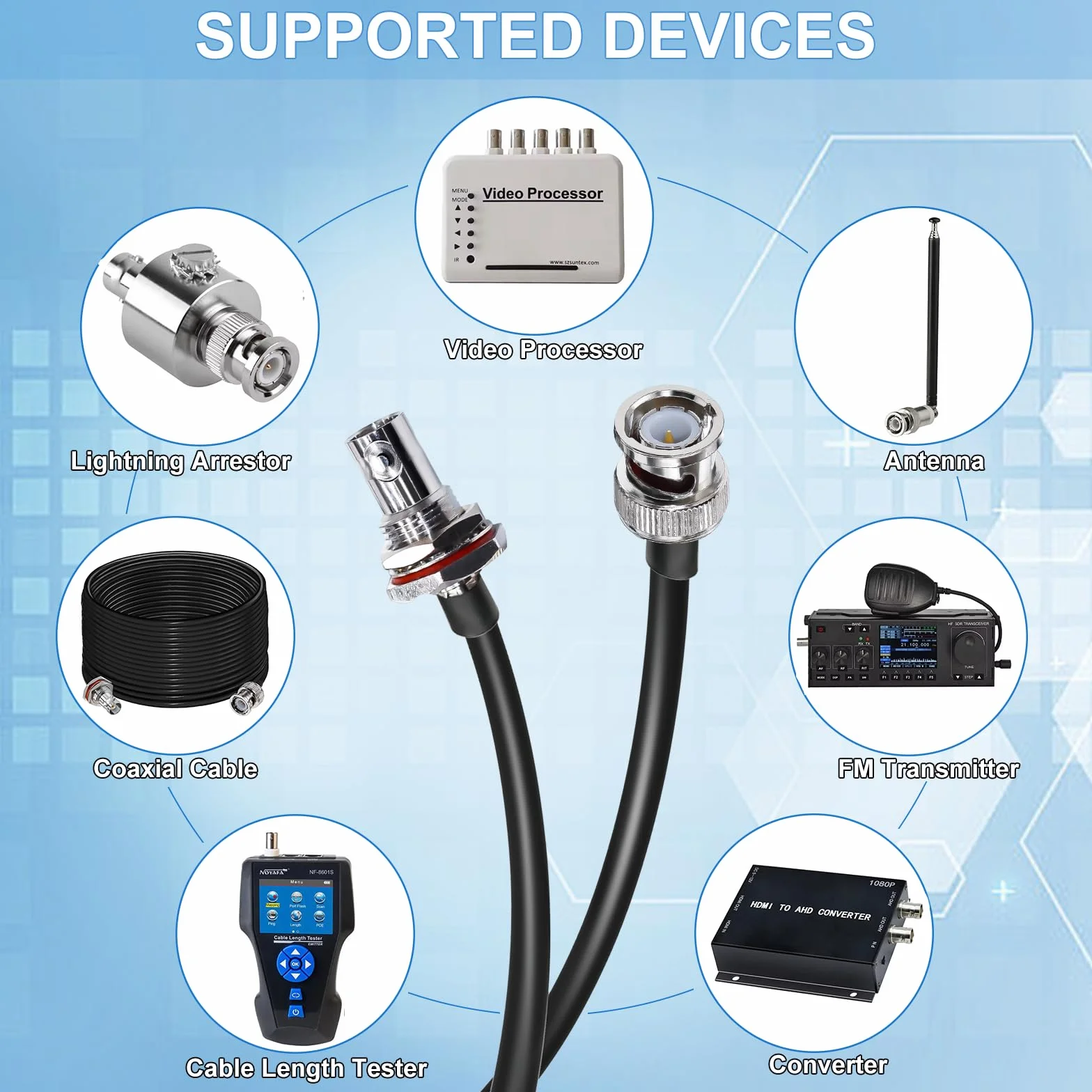 TUOLNK BNC Kabel połączeniowy RG58, wtyczka na gniazdo Bulkhead Low Loss CB, radiowy kabel koncentryczny 2 m, przedłużacz anteny Wifi, antena radiowa HAM, system CCTV, czarny, kabel BNC 6,6 FT