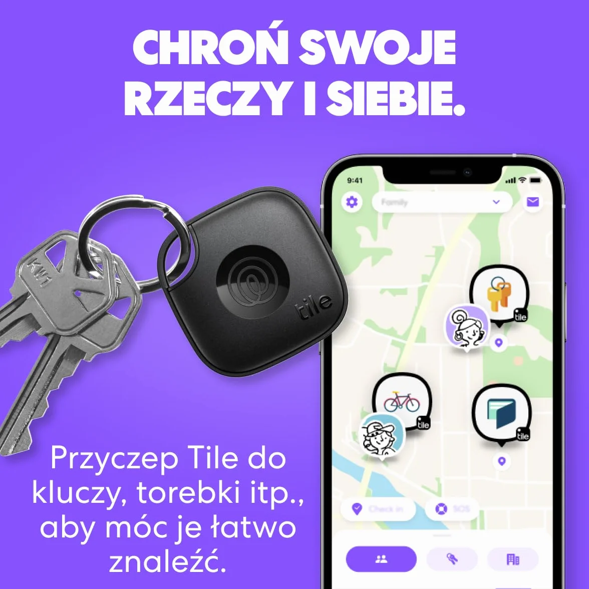 Tile by Life360 Mate - lokalizator Bluetooth do znajdowania kluczy, torebek i innych rzeczy. Znajdowanie telefonu. Zgodność: iOS i Android. 1 szt. (navy blaze)