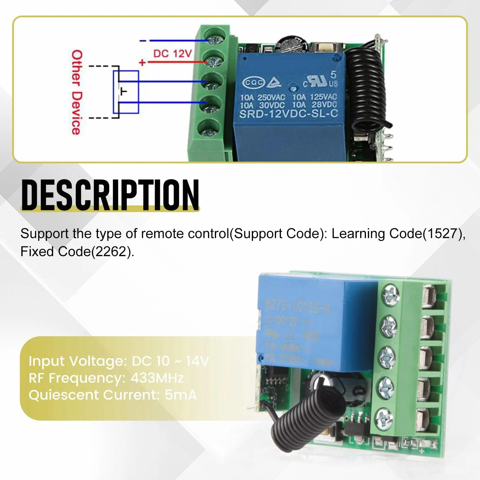12V DC 1CH 433MHz RF przełącznik zdalnego sterowania bez modułu przekaźnikowego uniwersalny odbiornik 433 MHz DIY zestaw przycisków nadajnika