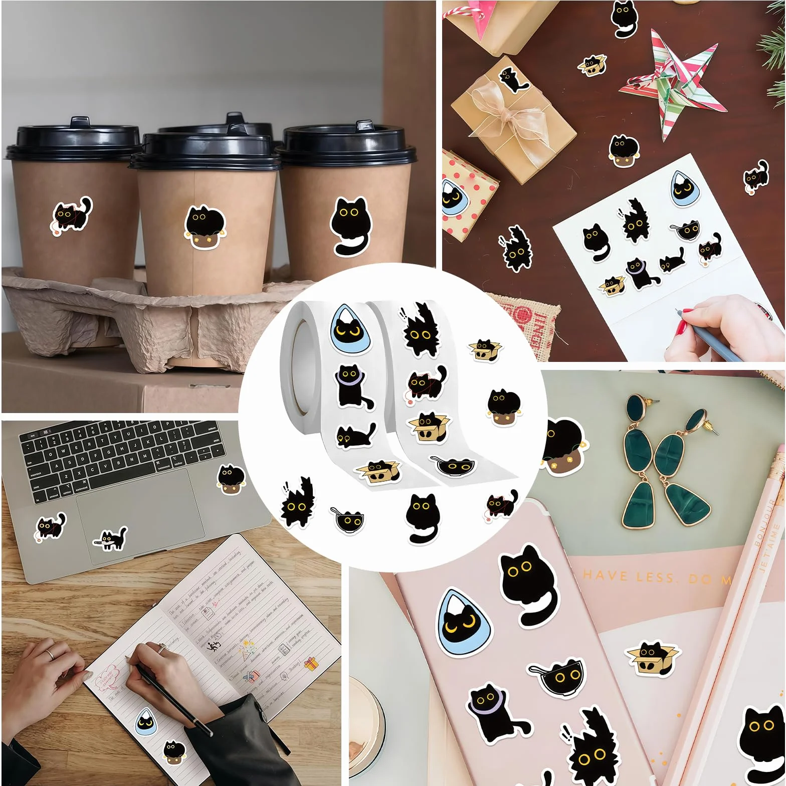 Yamobi Black Cat naklejki Kawaii 500 sztuk do scrapbookingu na laptopa