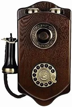 Telefon Telefon domowy Zabytkowy telefon stacjonarny Drewniany, montowany na ścianie, obrotowy Retro Hotel Kreatywna karta bezprzewodowa Przewodowy telefon stacjonarny