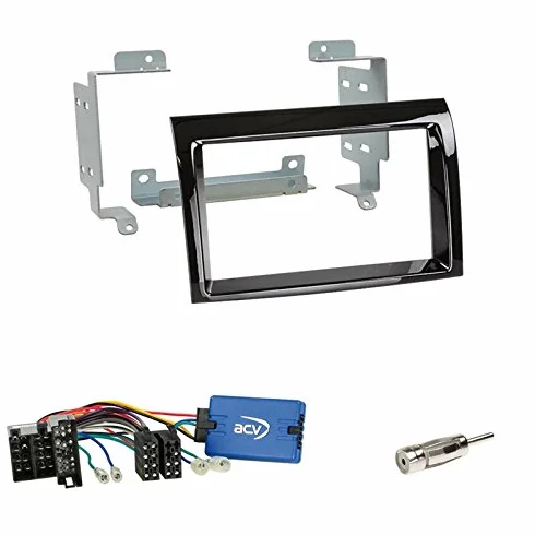 Zestaw do montażu: Radio samochodowe 2-DIN ramka radiowa uchwyt Pianino czarny + Alpine LFB adapter do pilota na kierownicy + adapter antenowy do FIAT Ducato (III) od 2015 do modeli z przyłączem Mini ISO!
