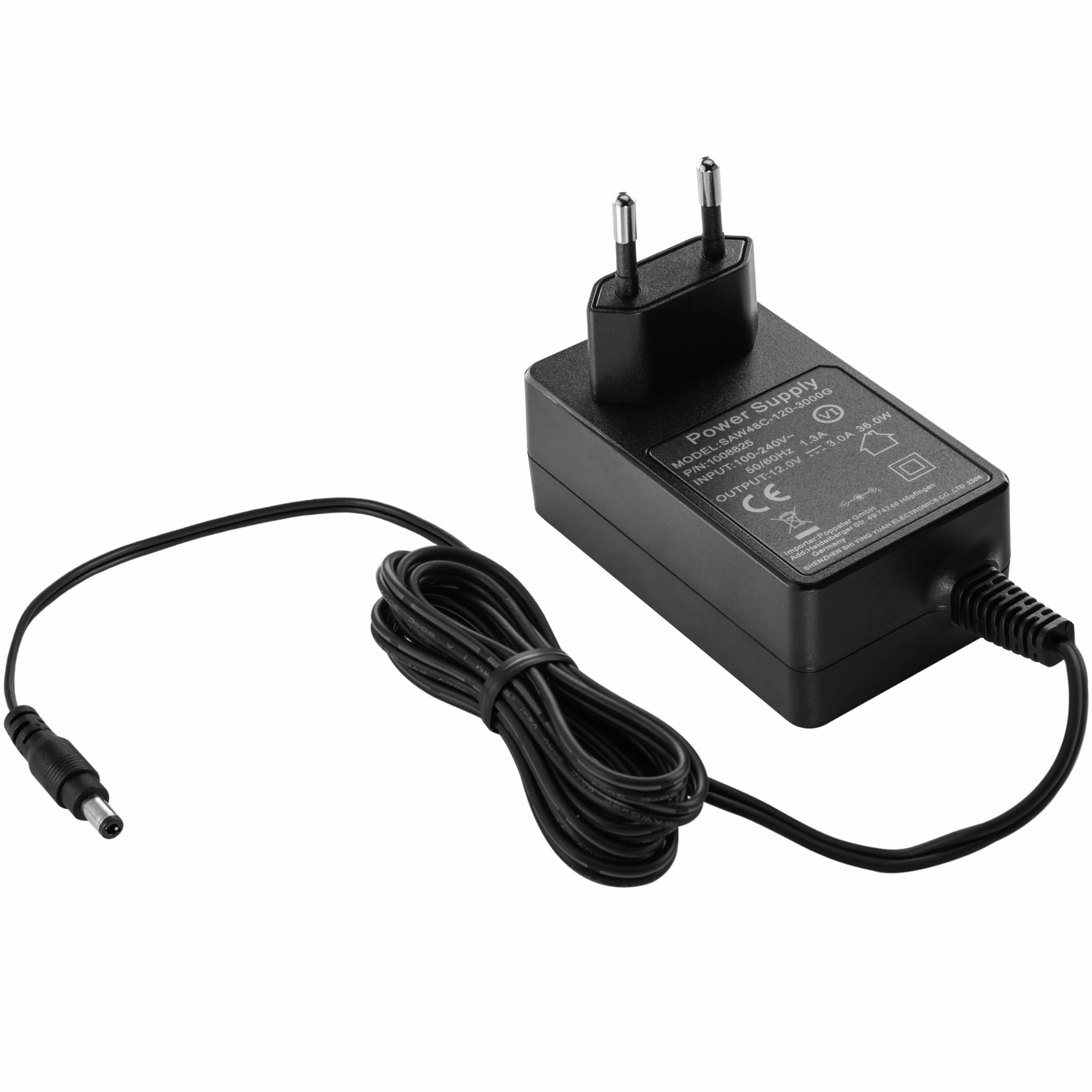 Poppstar zasilacz AC DC, zasilacz sieciowy 12V 3A (3000mA, 5,5/2,5mm) adapter prądu do obudowy dysków zewnętrznych, stacji dokujących itp., 1500cm