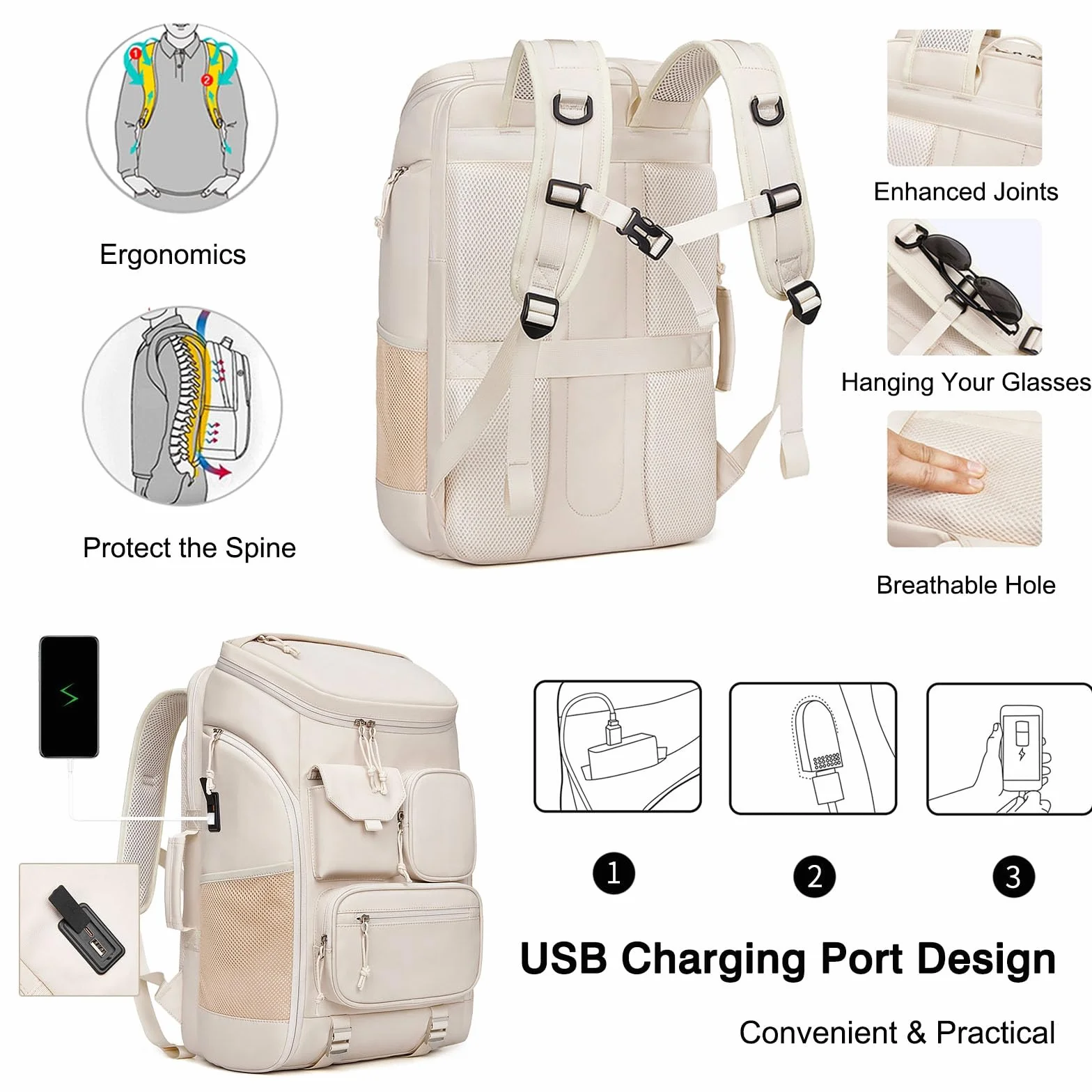 FANDARE Damski plecak na laptopa z USB samolotem Ryanair, bagaż podręczny, męski, plecak podróżny, plecak podróżny z kieszenią na buty, plecak szkolny, duża pojemność, weekendowy plecak do pracy,