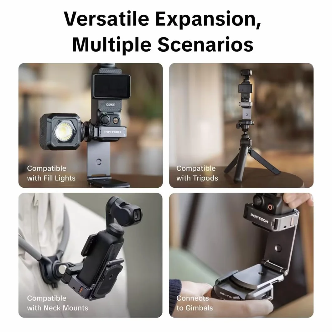 PGYTECH Klatka do Dji Osmo Pocket 3/4/4P/Xtra Muse, Ramka Rozszerzająca | Trwały Stop Aluminium, Szybkie Mocowanie Magnetyczne, Mocowanie Zimna Stopka i 1/4, Lekka Obudowa Ochronna