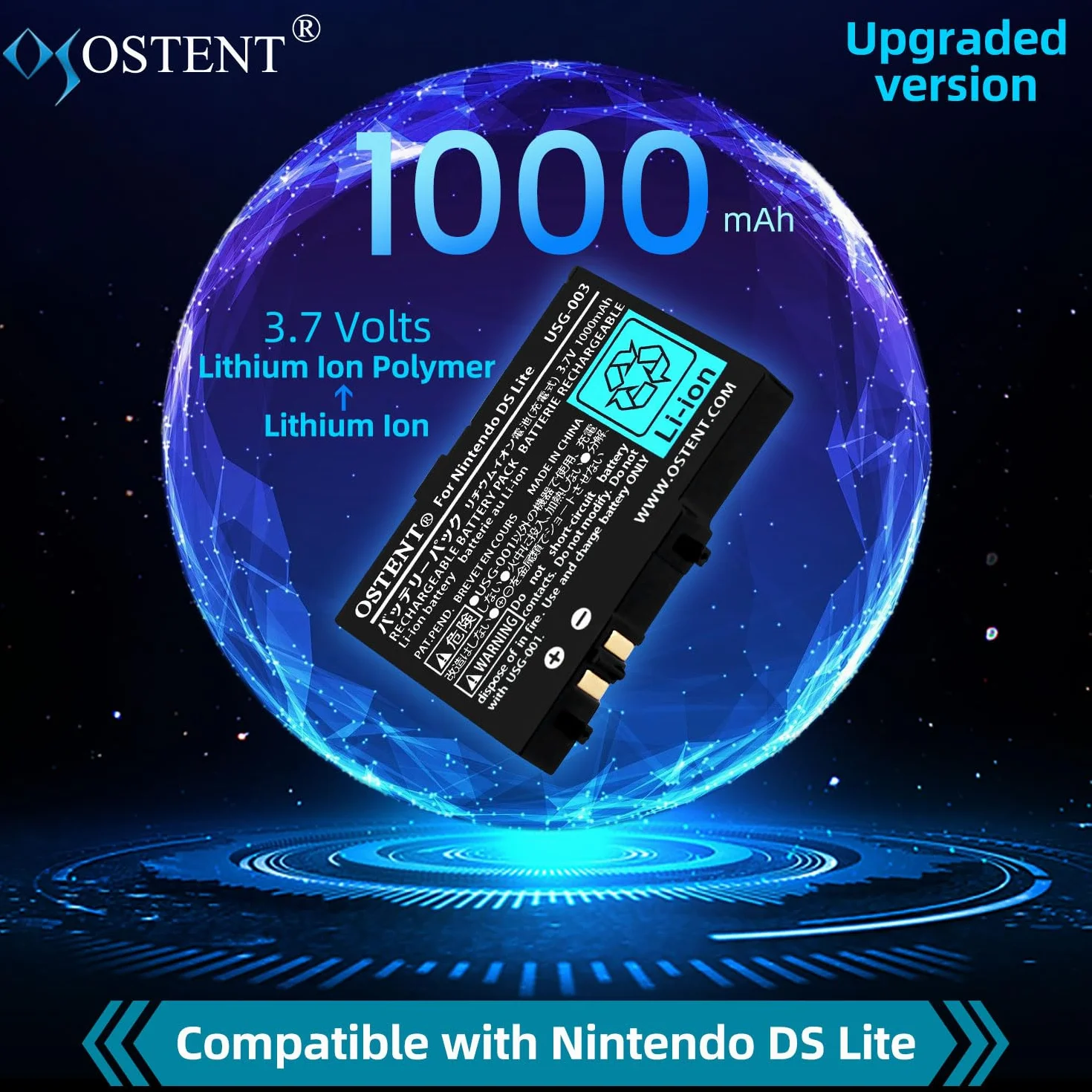 OSTENT 3.7V 1000mAh Akumulator Litowo-jonowy Polimerowy do Nintendo DSL NDS Lite