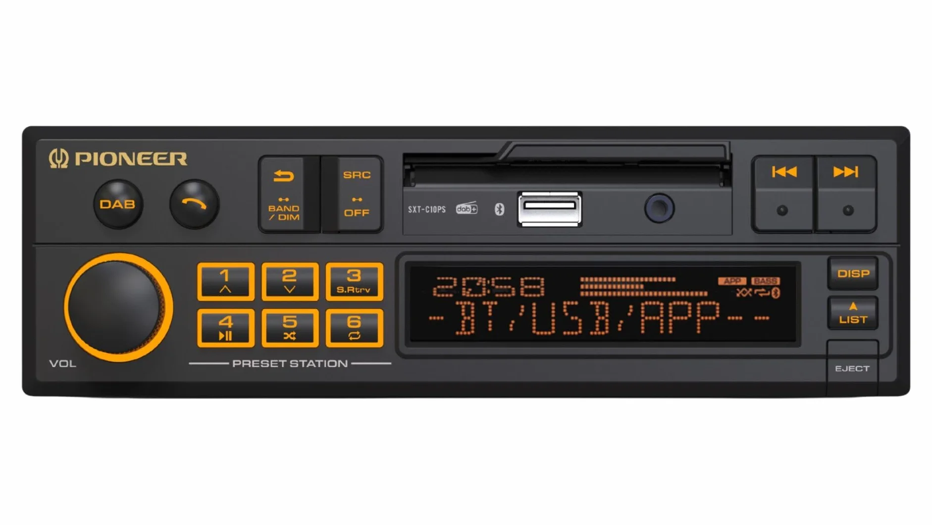 Pioneer SXT-C10PS radio samochodowe 1-DIN: styl retro z nowoczesną technologią, Bluetooth®, DAB+, USB, AUX, podświetlenie RGB, 13-pasmowy korektor, aplikacja Pioneer Smart Sync
