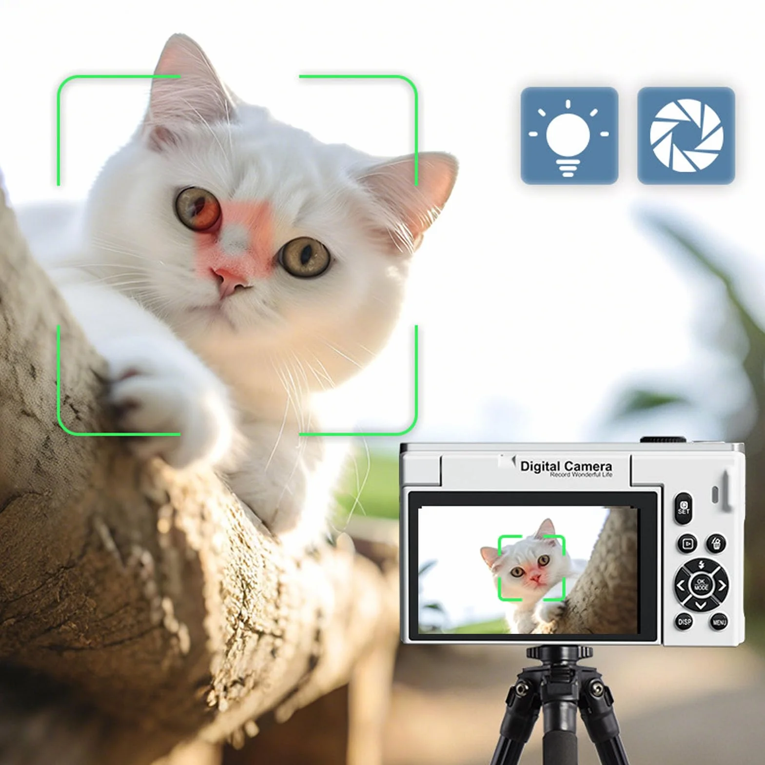 Cryfokt Cyfrowy Aparat Fotograficzny 4K do Fotografii, 4K 75 MP z 18-krotnym Zoomem WiFi Bezlusterkowy Zoom Cyfrowy Kompaktowe Aparaty Retro z 3,0-calowym Flip-screenem Funkcja (WHITE)