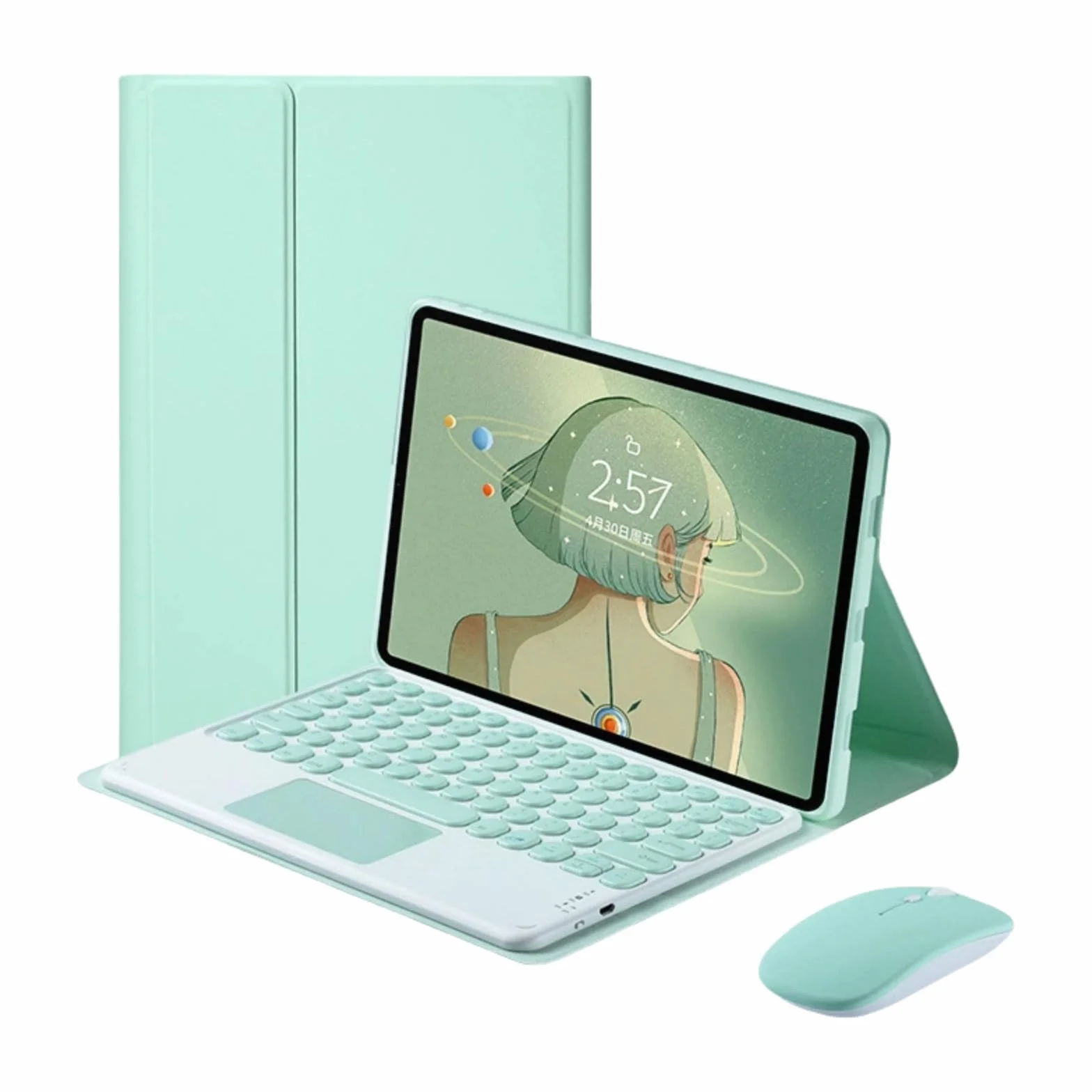 Etui z klawiaturą do Xiaomi Redmi Pad Pro 12,1 cala 2024 z myszą, okrągłymi klawiszami, odłączanym bezprzewodowym trackpadem i klawiaturą dotykową do Xiaomi Poco Pad 12,1 cala