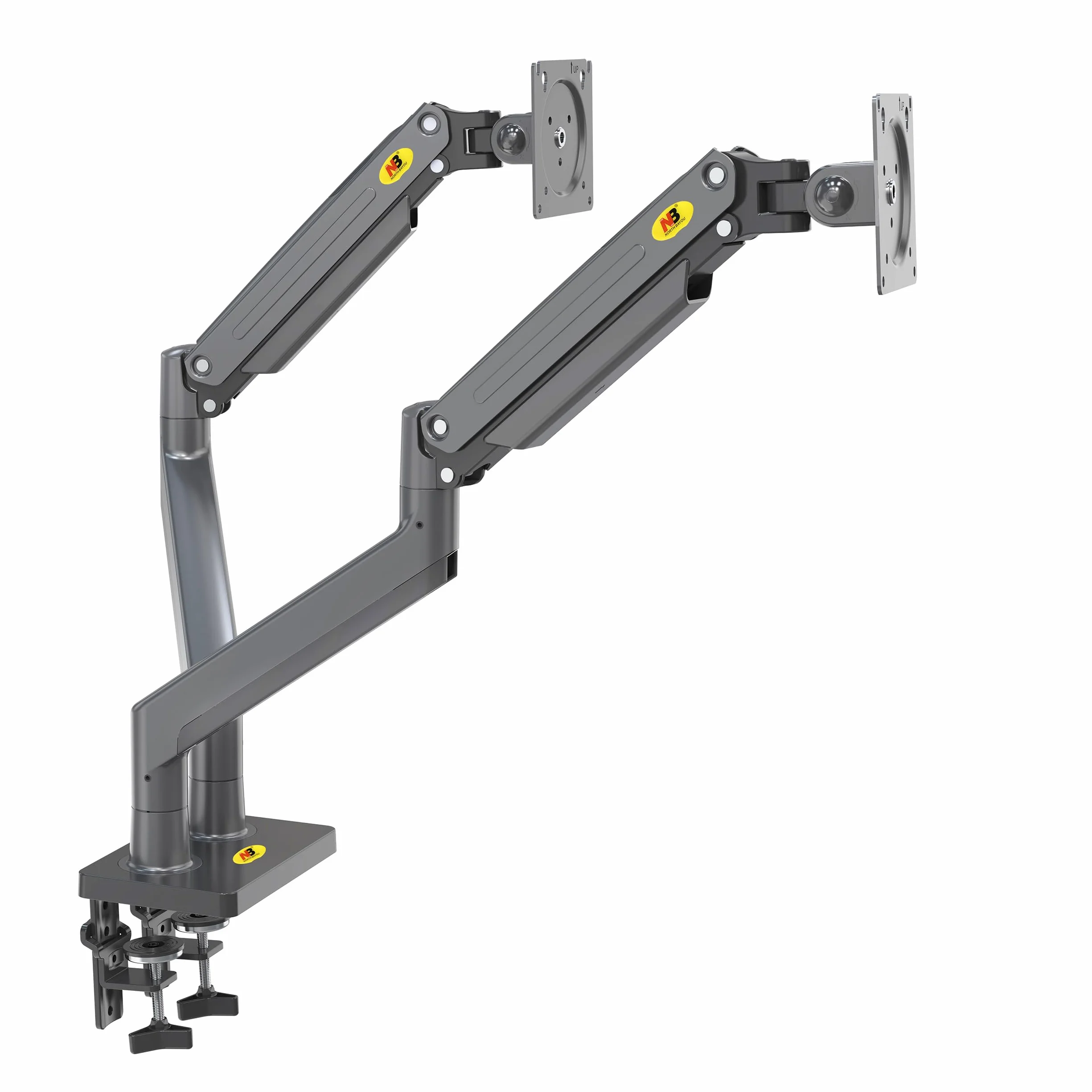 Solidny obrotowy uchwyt biurkowy na sprężynie gazowej do dwóch monitorów LCD LED 22-32 cali, VESA max. 100 x 100 mm, udźwig do 15 kg