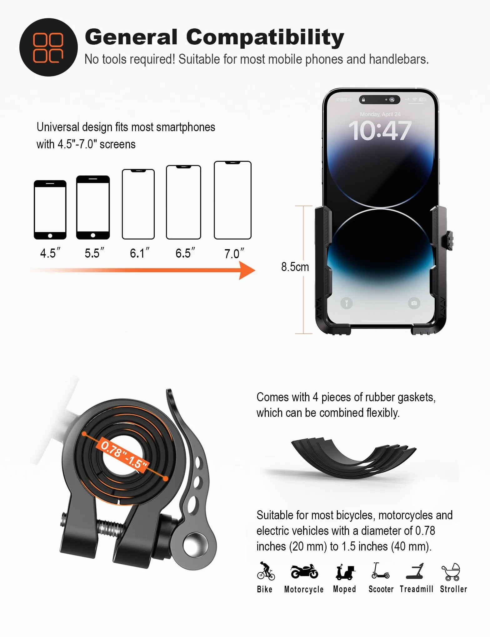 Grefay Uchwyt na Telefon Rowerowy Szybki Demontaż 1S Obrotem 360 na Kierownicę do Smartfona 4.5-7.0