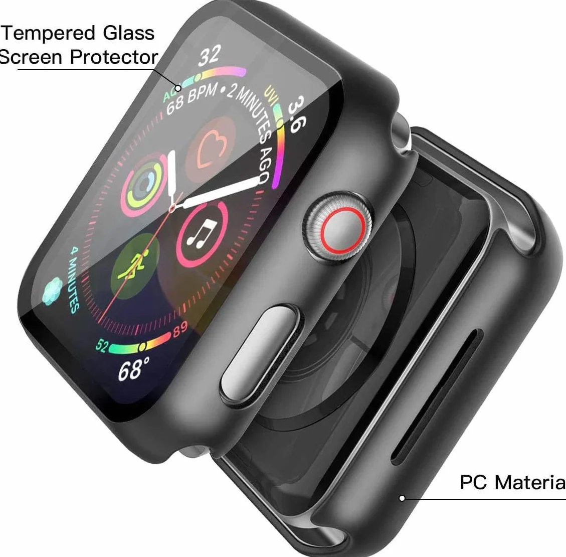 Misxi 2-pak etui PC z osłoną ekranu ze szkła hartowanego, kompatybilne z Apple Watch Series 6 SE Series 5 Series 4 40 mm, ogólnie odporne na wstrząsy etui ochronne do iWatch, 1 czarne + 1, przezroczyste