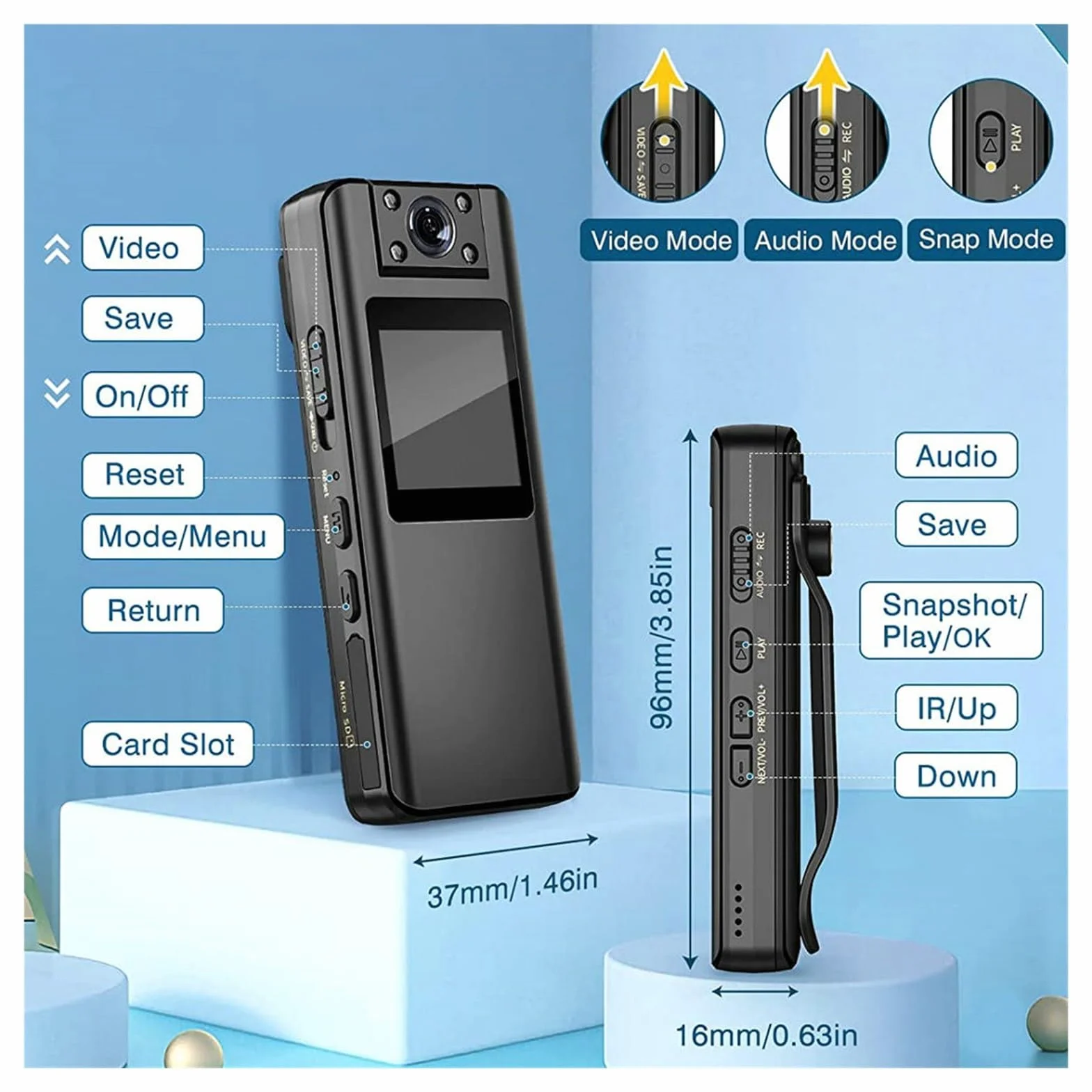 Full HD 1080P Sport DV Night Vision 2200mAh Wykrywanie Ruchu Kamera Na Ciało Ekran LCD Mini Kamera Kamera Policyjna Kamera Rowerowa Przejrzystość Precyzja(8GB Memory)
