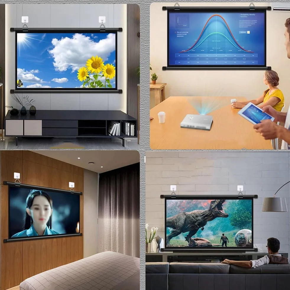 Ekran Projekcyjny 60/72 cali, Ekran Projektora HD 4:3/16:9 do Montażu Ściennego, Ekrany Filmowy Rolkowego do Kina Domowego Sala Lekcyjna Konferencja(16:9,72inch)