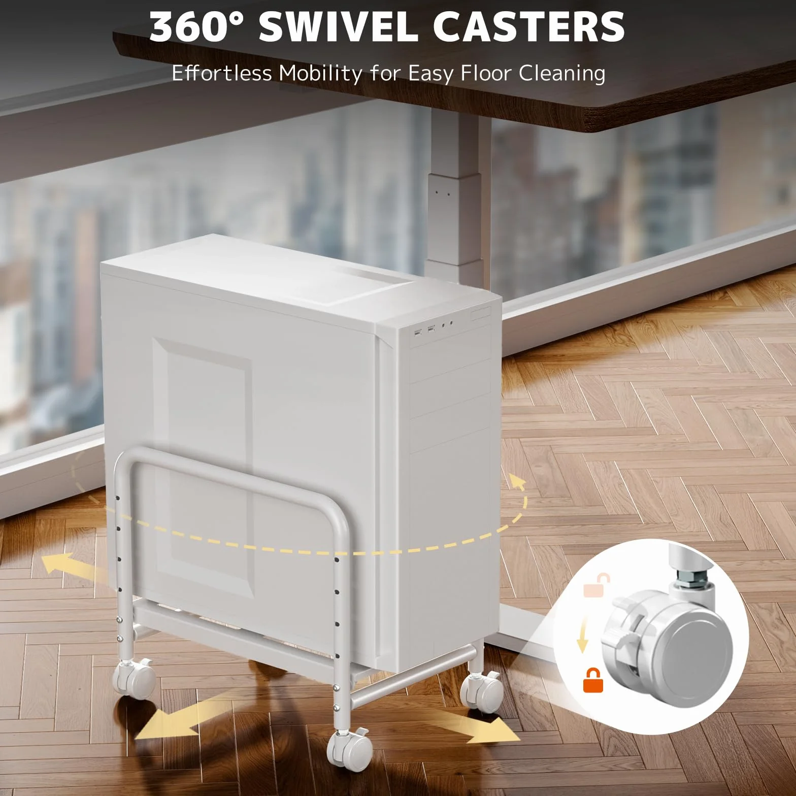 PUTORSEN Stojak na komputer stacjonarny z kółkami – z regulacją wysokości pod stolik pod komputer stacjonarny, do obudowy komputera Mid-Tower PC, obciążenie do 30 kg, szerokość obudowy do 25,5 cm
