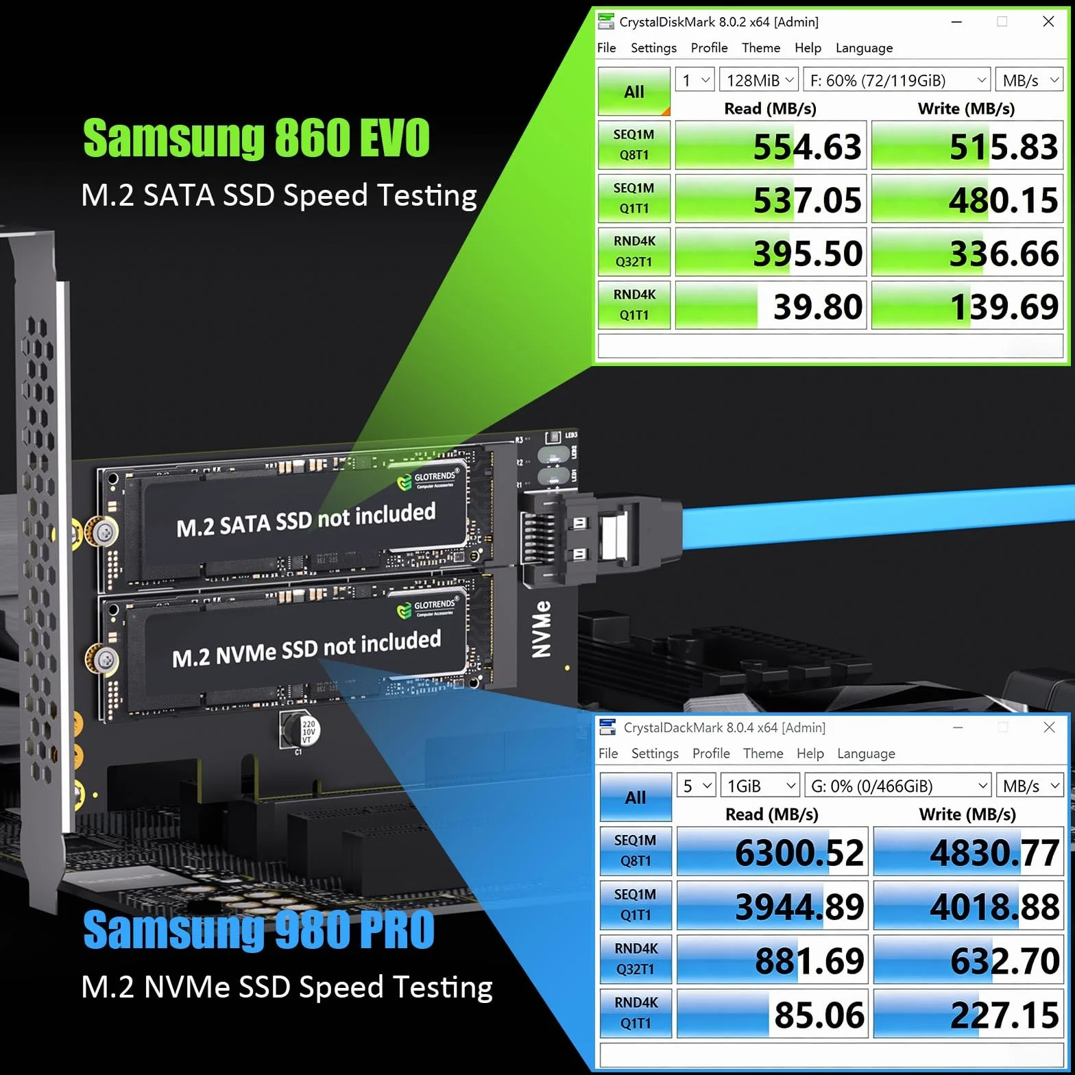 GLOTRENDS PA12 Adapter M.2 PCIe dla jednego dysku M.2 NVMe SSD i jednego dysku M.2 SATA SSD