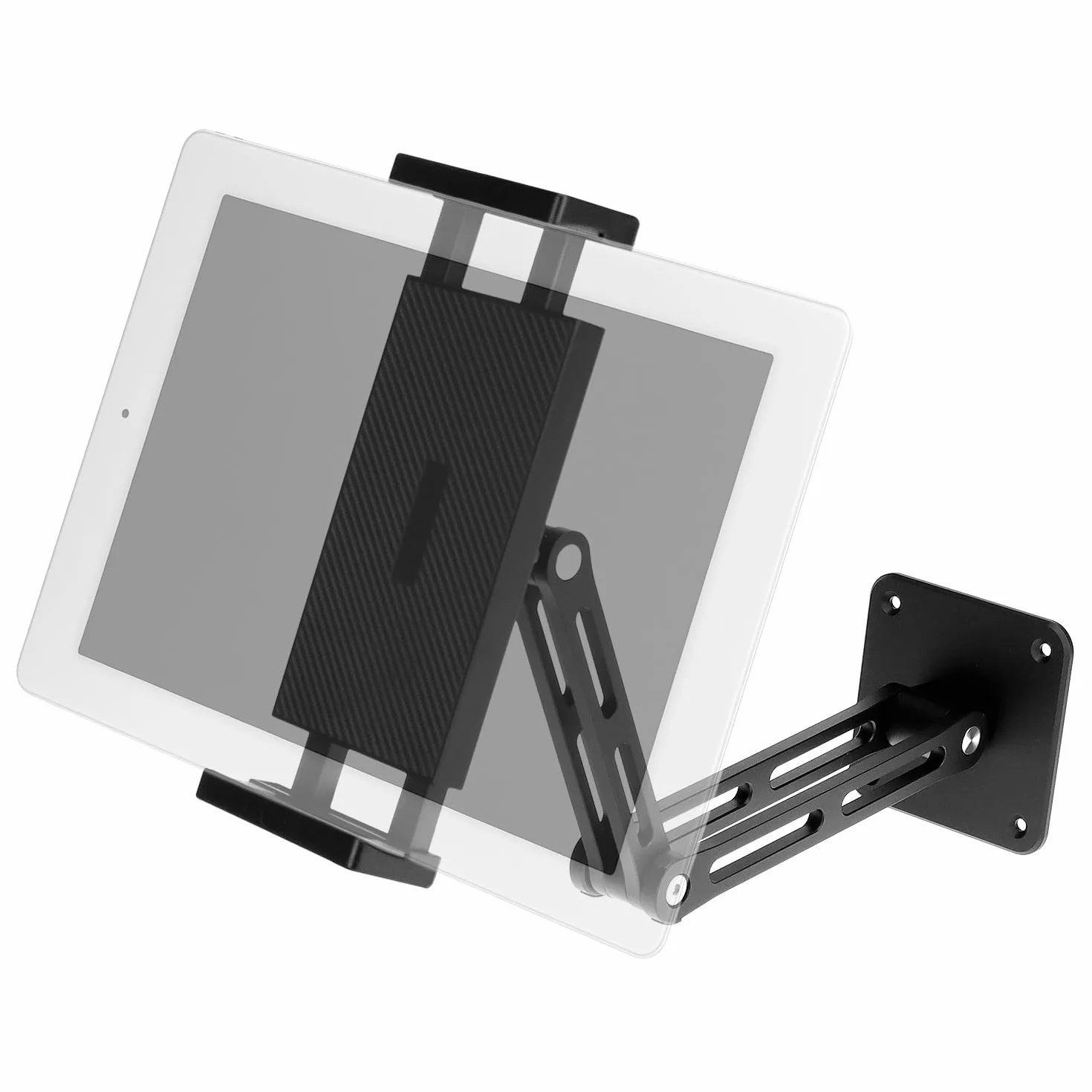 QWORK Aluminiowy uchwyt ścienny na tablet, z obrotową o 360° podstawą z regulacją wysokości i składanym do urządzeń o przekątnej 4,7-13 cali.
