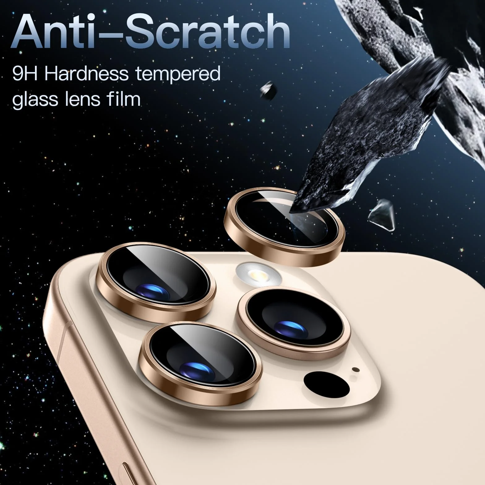 JETech Osłona Obiektywu Aparatu dla iPhone 16 Pro 6,3 Cala i iPhone 16 Pro Max 6,9 Cala, 9H Szkło Hartowane Metalowa Indywidualnego Pierścienia Osłona, HD Przejaśniać, 1 Komplet (Tytan Pustynny)