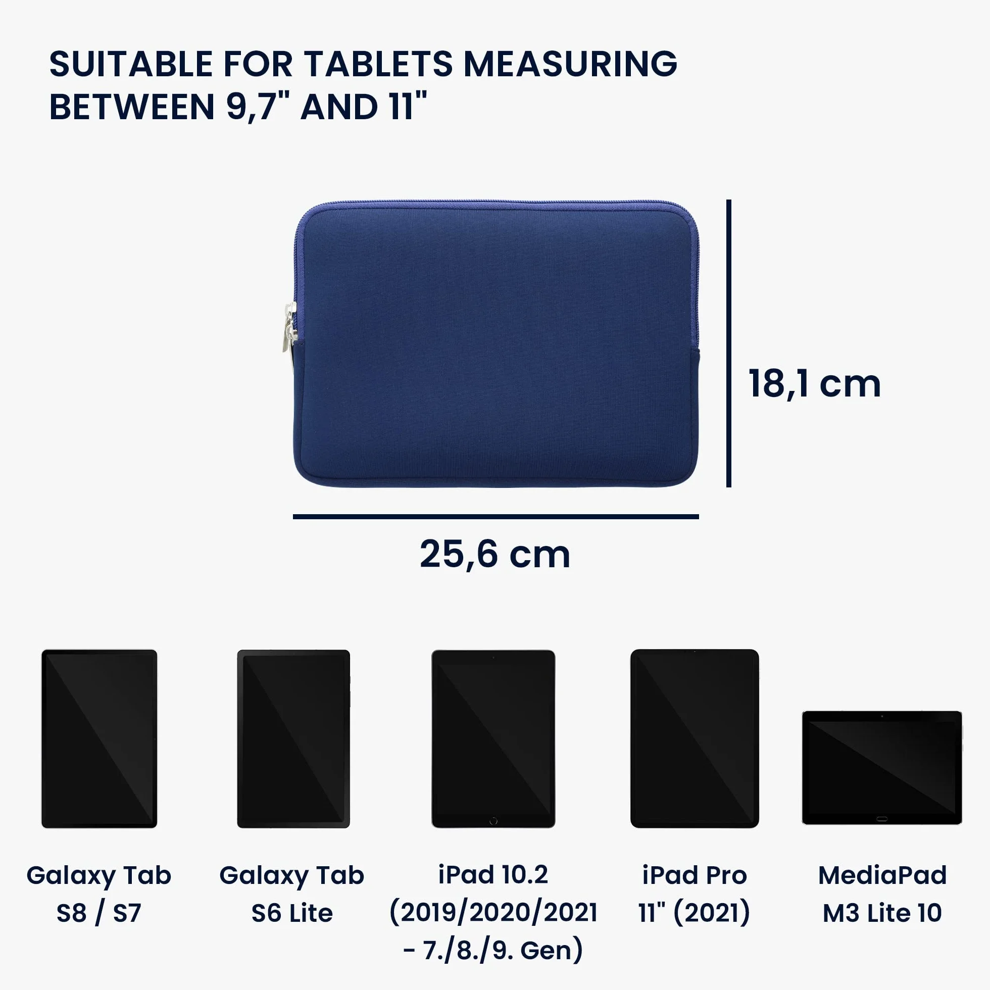 kwmobile Neoprenowe etui kompatybilne z tabletem 24.6 cm-27.9 cm, uniwersalne etui z zamkiem błyskawicznym, ciemnoniebieskie