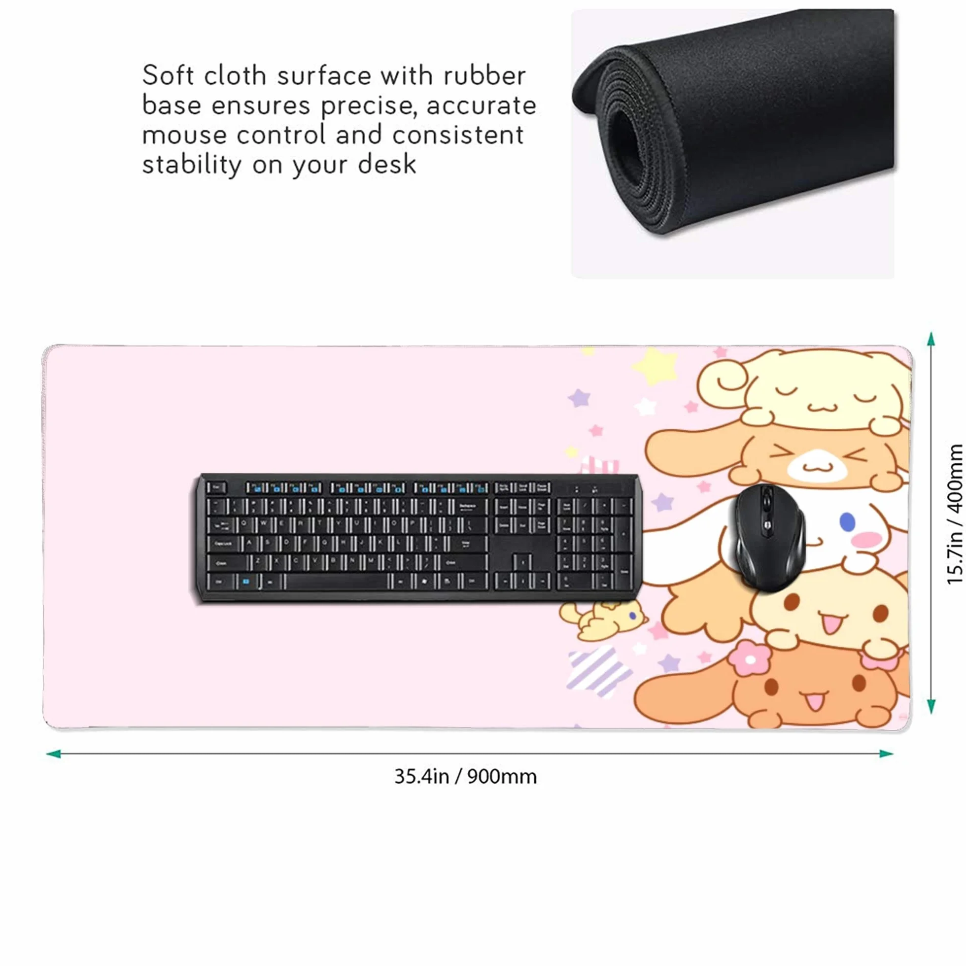 Różowa kawaii dziewczęca urocza gamingowa podkładka pod mysz, długa rozszerzona podkładka pod mysz XXL, bardzo duże podkładki na biurko, podkładka pod klawiaturę, do pracy, gry, biura, domu, 90 x 40