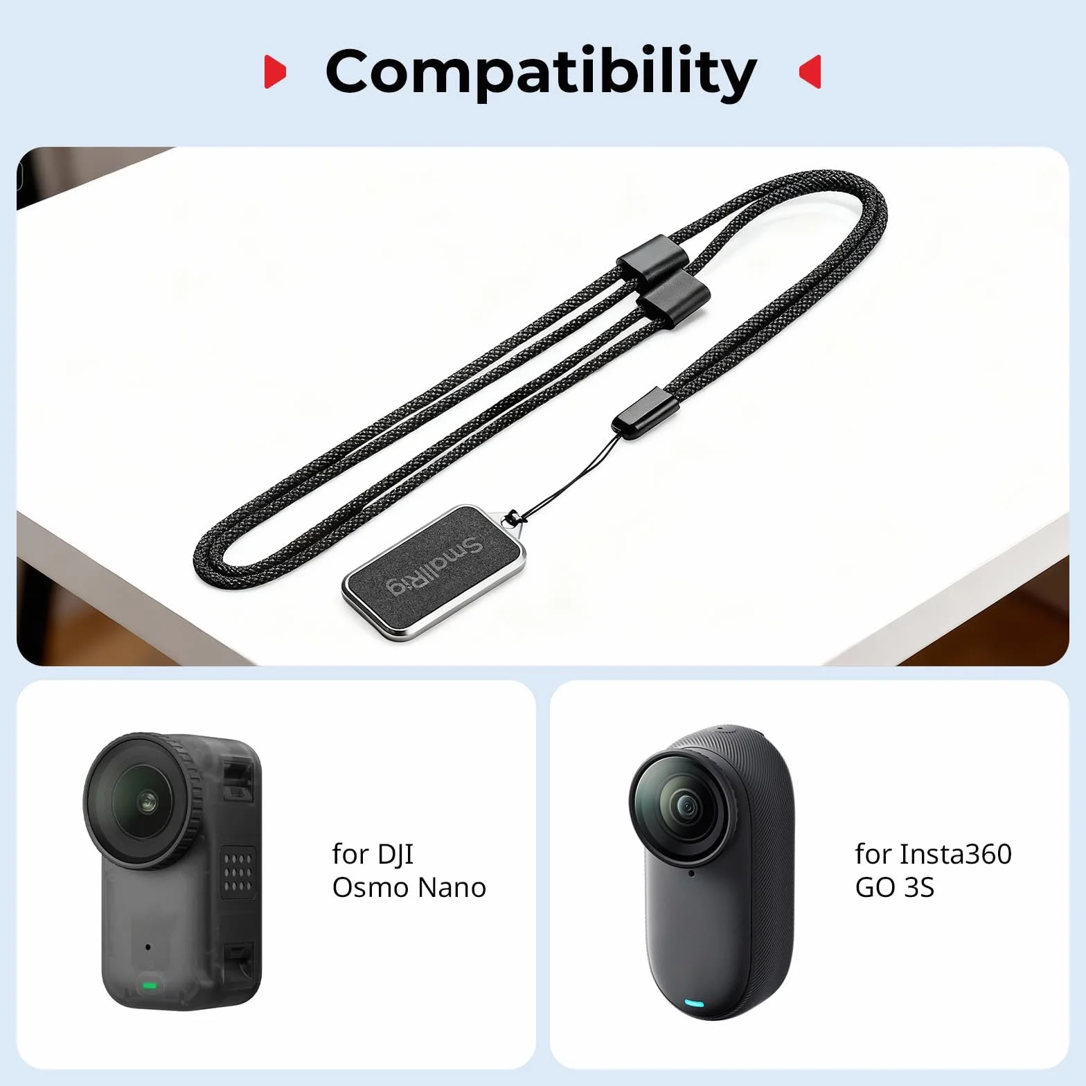 SMALLRIG Magnetyczny uchwyt do DJI Osmo Nano, do Insta360 GO 3S, z paskiem na szyję i paskiem na nadgarstek, z otworem do zawieszania zapobiegającym zgubieniu, do selfie POV/Vlog - 5761