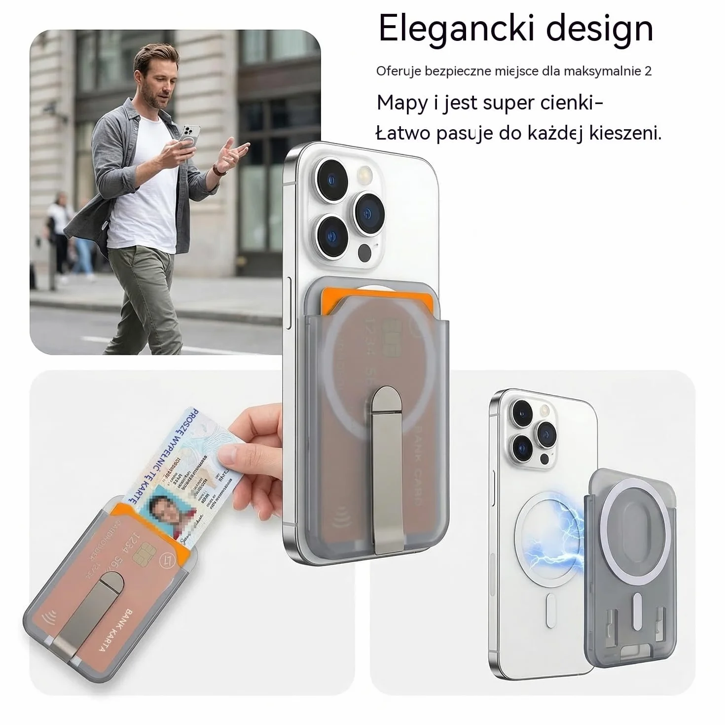 GONSIFACHA Magnetyczny uchwyt na karty telefoniczne Smukły portfel na tył telefonu mocne magnetyczne mocowanie kompatybilne z Con iPhone 17 16 15 14 13 12 Minimalistyczny na karty bankowe