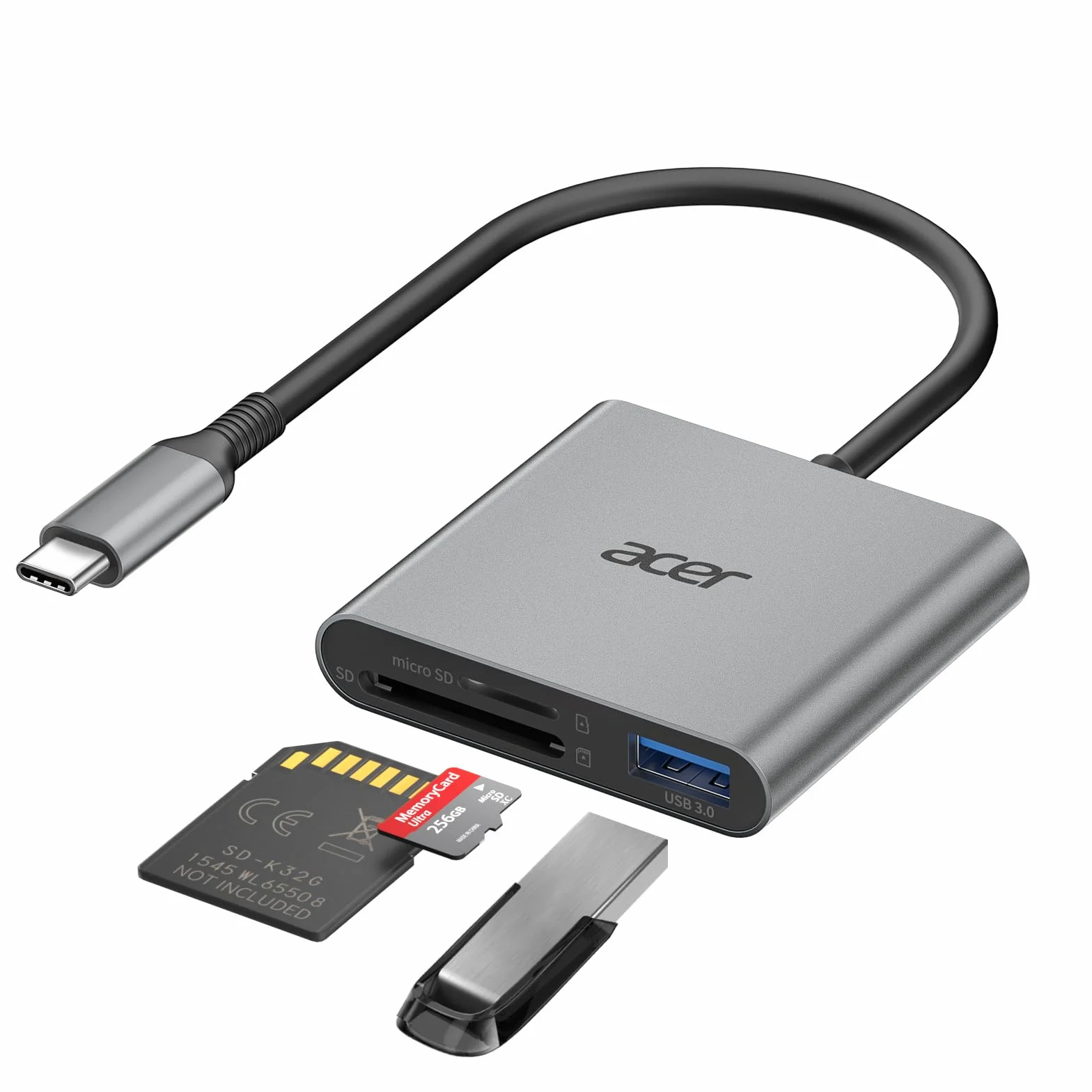 Acer Czytnik kart SD USB 3.0 Adapter 3 w 1 USB C Aluminium karta pamięci TF UHS-I SDXC SDHC MMC RS-MMC do iPhone 16 15 MacBook Pro Air iPad Pro Android Galaxy S24
