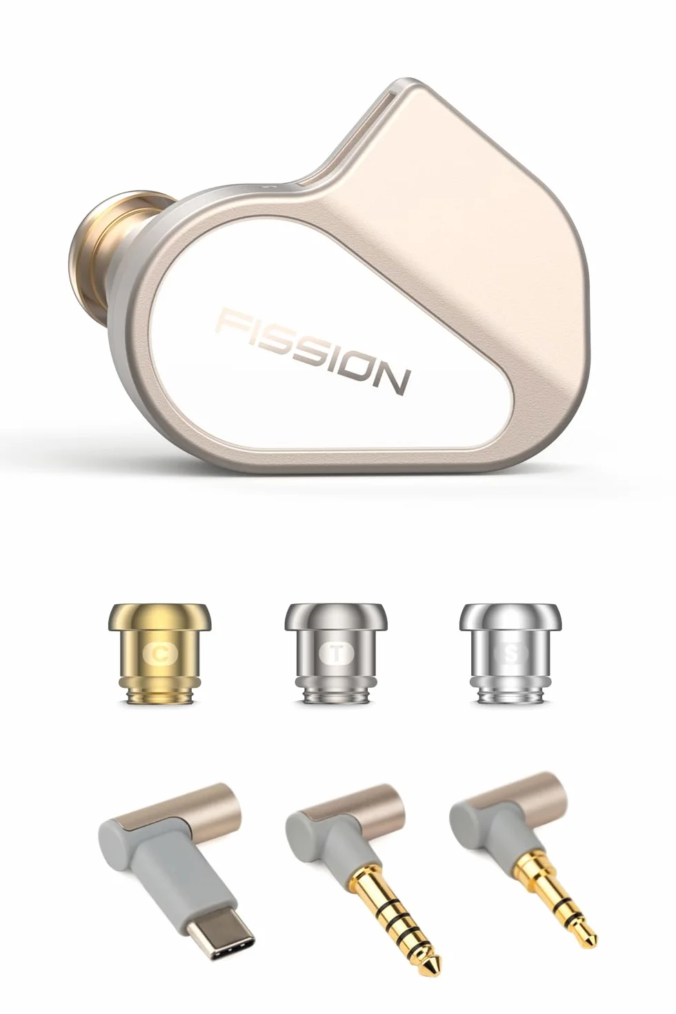 TANCHJIM FISSION Słuchawki Hi-Fi, 10mm DMT5 1DD IEM, filtr 4 poziomy i 3 dysze tuningowe, 2-pinowe słuchawki przewodowe srebrne, powłoka aluminiowa CNC - 3,5/4,4 mm/typ C