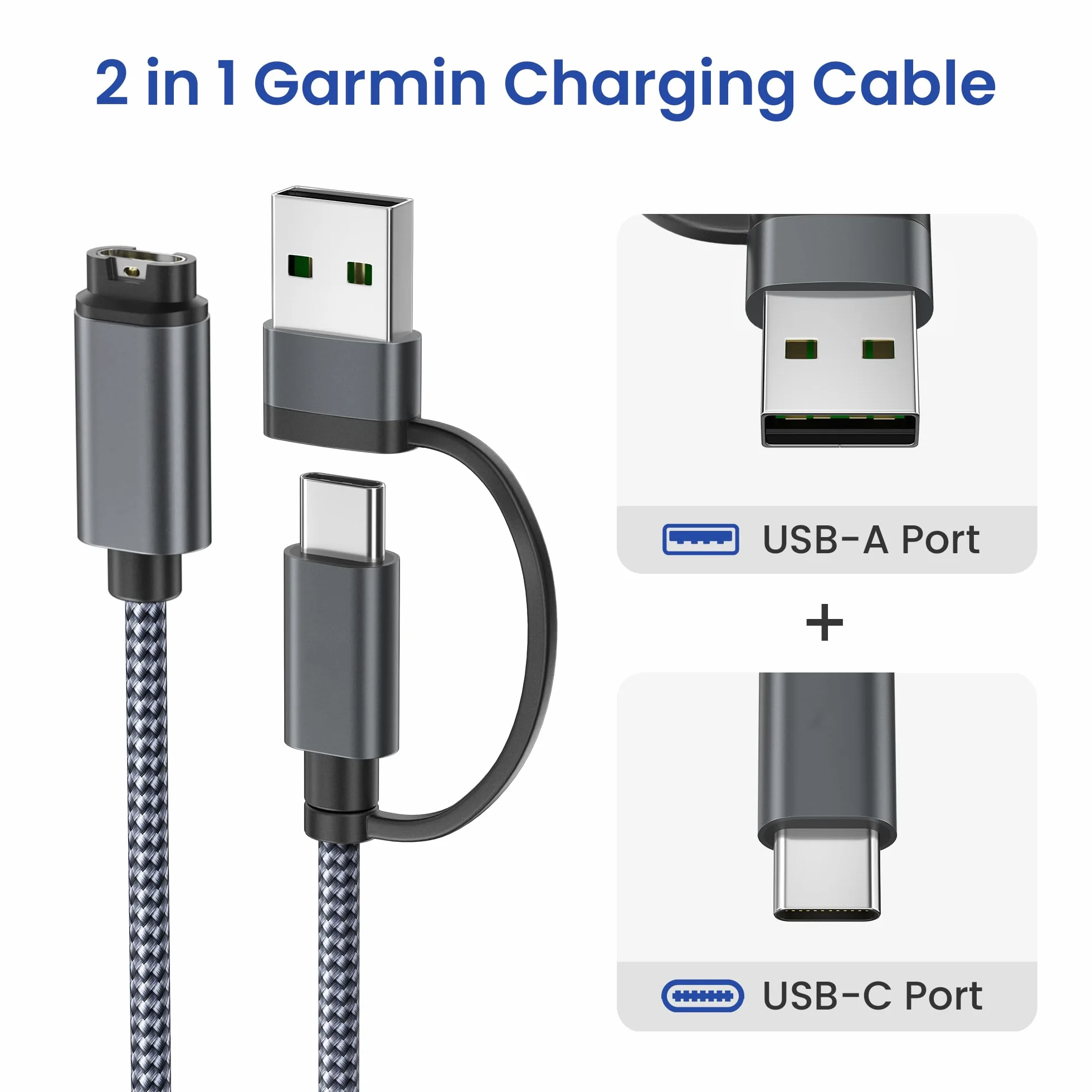 Itramax Kabel ładowarki 2 w 1 do Zegarka Garmin 1,2M 2 Sztuki,Przewód Zasilający do Garmin Fenix 8 E 7 7X 7S Sapphire Solar,Venu X1 3 3S 2S SQ 2,Forerunner 945 935 245 Music,Quatix 8 7,Epix Pro,Venu 3